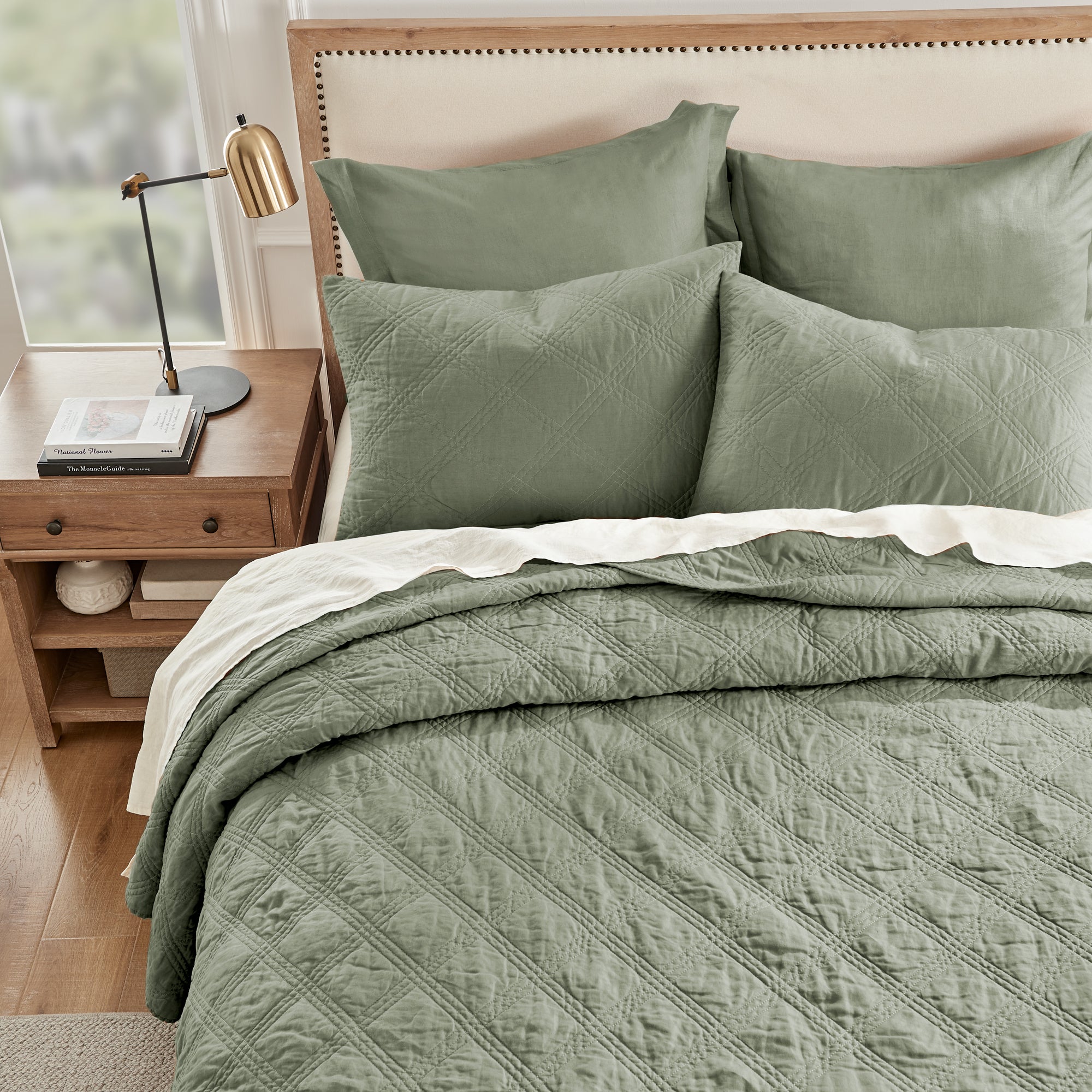 French Flax Washed Linen Quilted Sham
