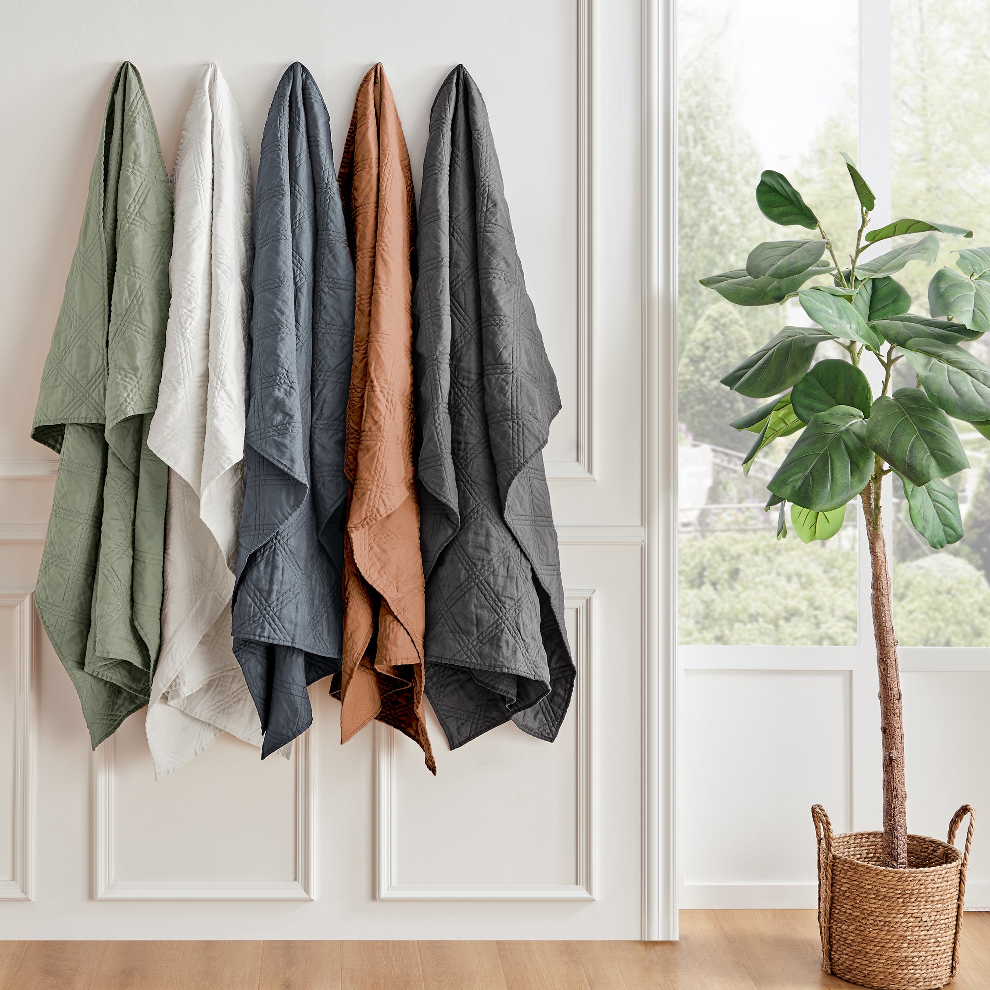 French Flax Washed Linen Quilted Throw