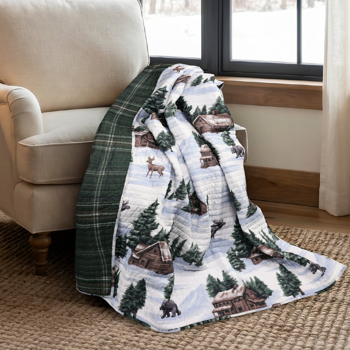 Lodge Toile Quilted Throw