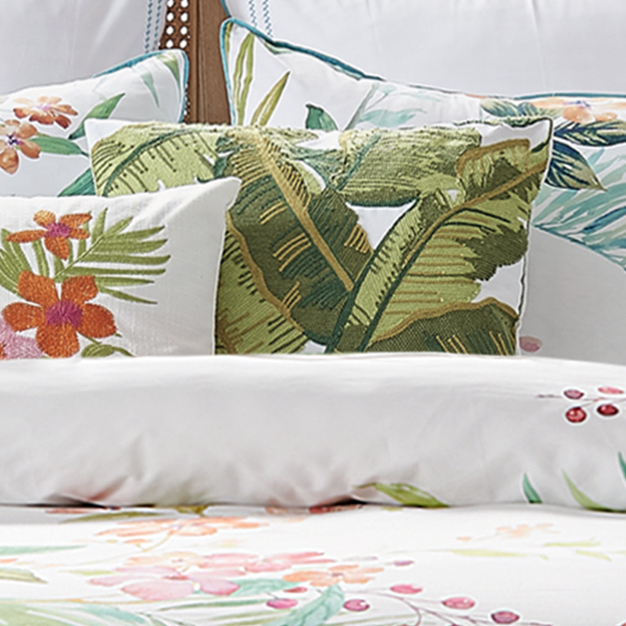 Hummingbird Grove Crewel Leaf Pillow