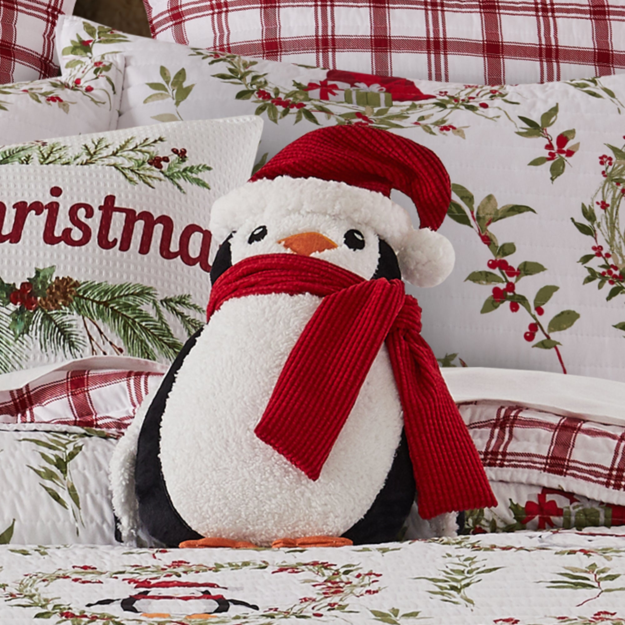 Pine & Plaid Penguin Shaped Pillow