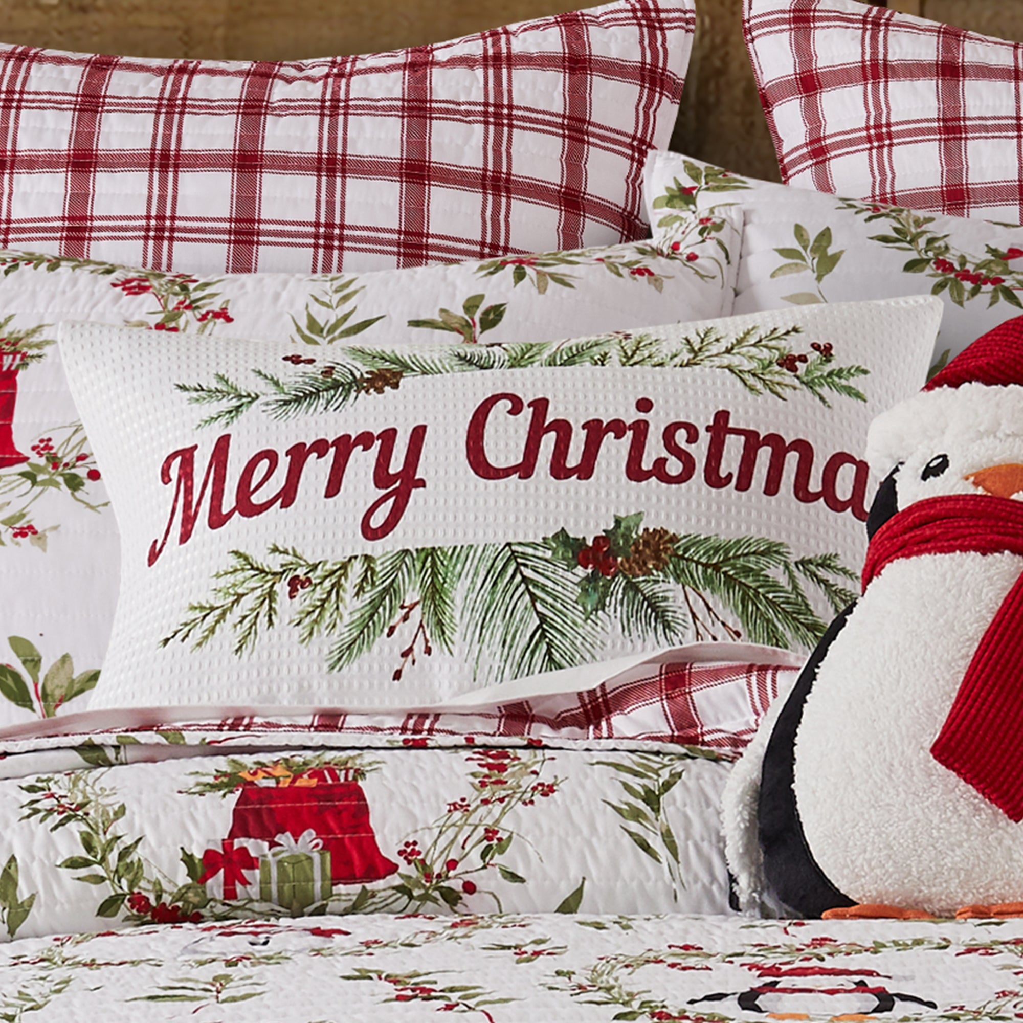 Pine & Plaid Printed Merry Christmas Pillow