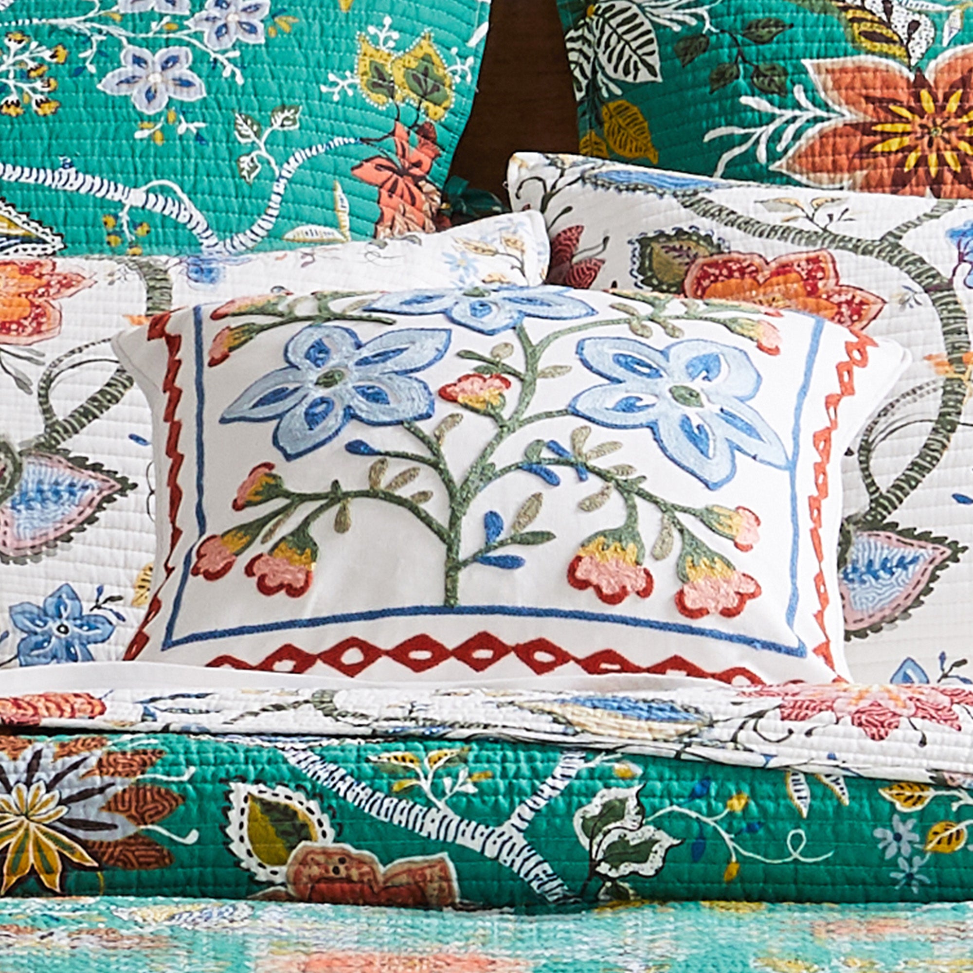 Carmina Crewel Stitched Pillow