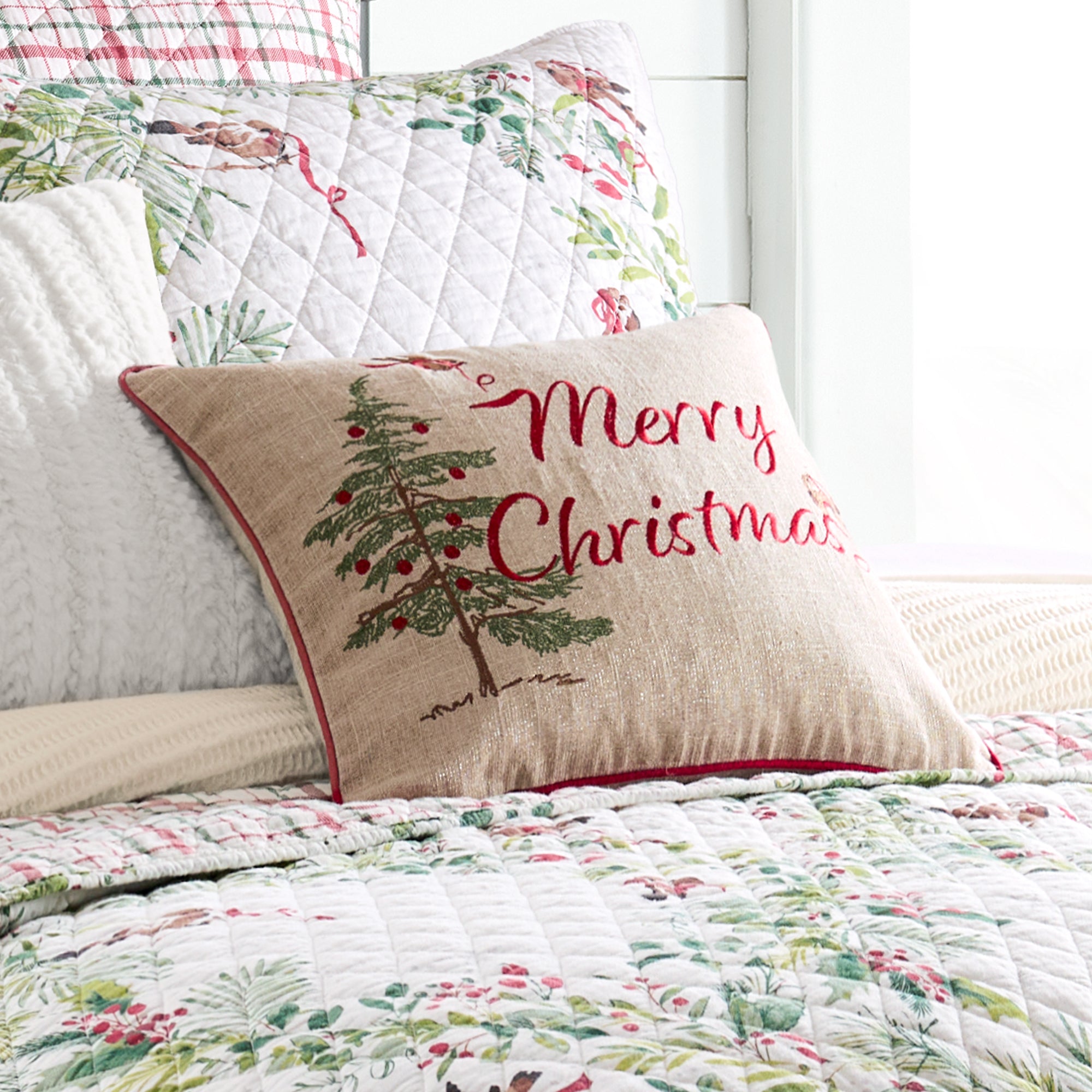 Tinsel Tidings Birds & Trees Pillow