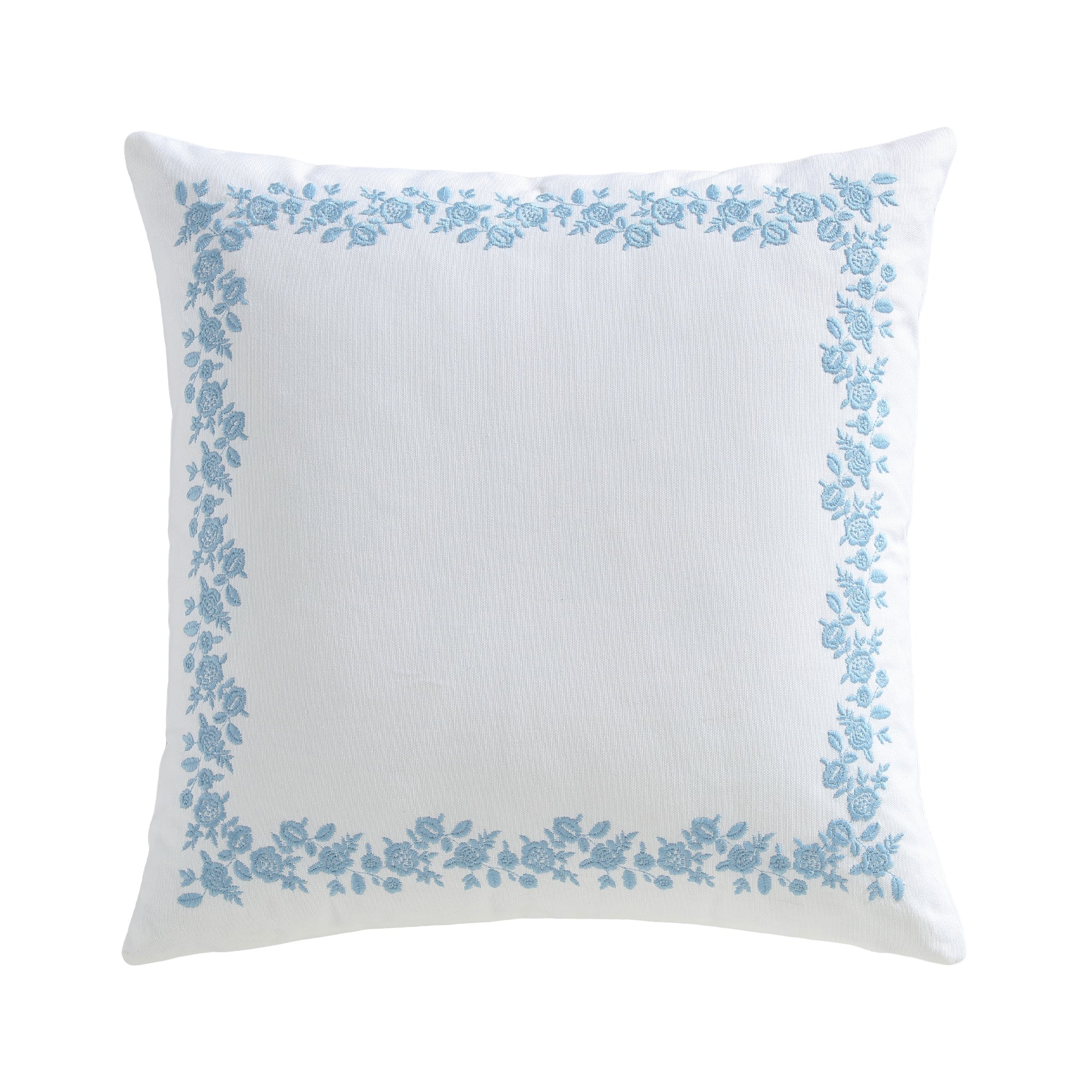 Boracay Stripe Floral Embroidered Pillow with aqua floral embroidery on a white background.