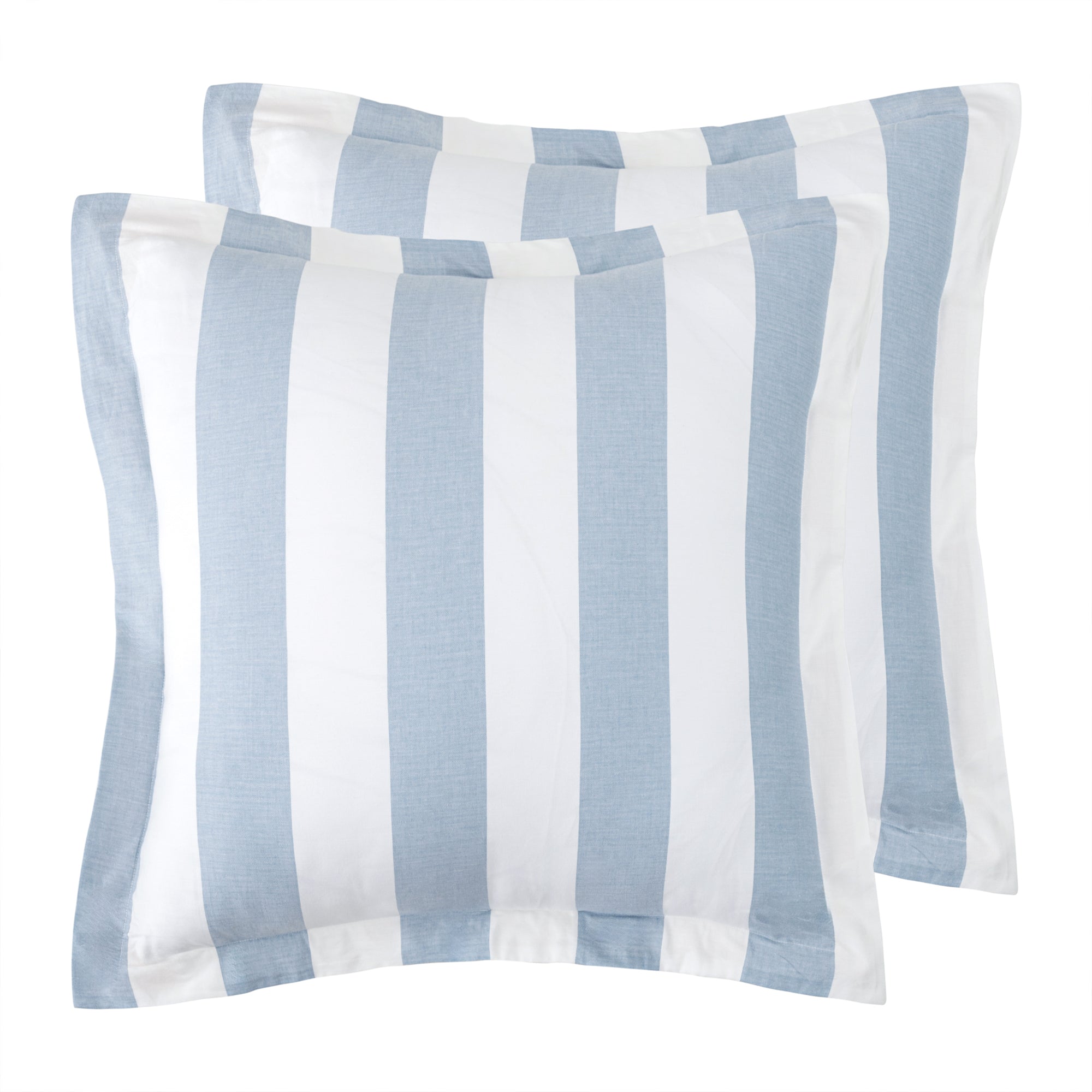 Cabana Stripe Blue Euro Sham Set of 2 Unquilted featuring bold blue and white stripes, perfect for a coastal decor.