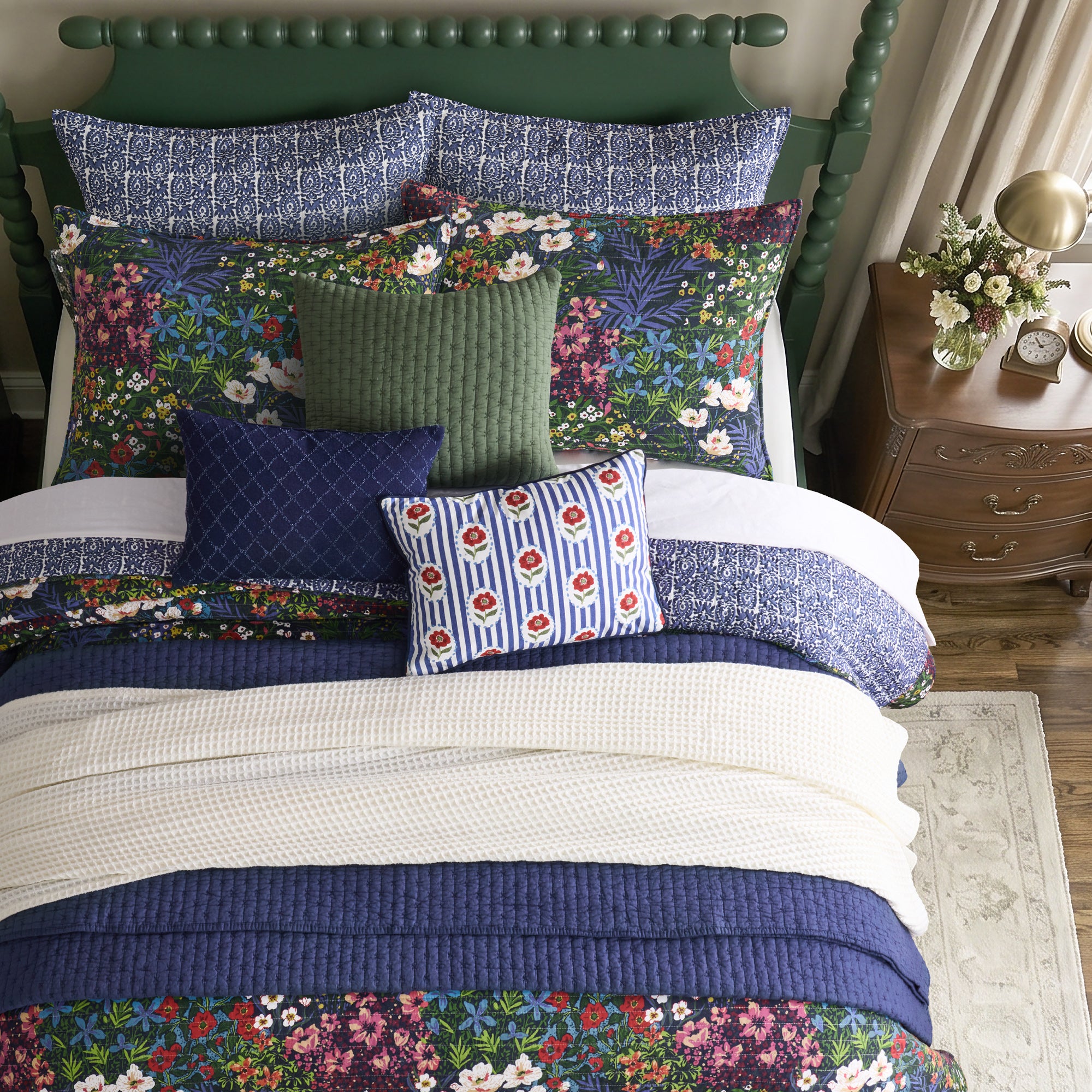 Heritage Bloom Frayed Diamond Denim Pillow