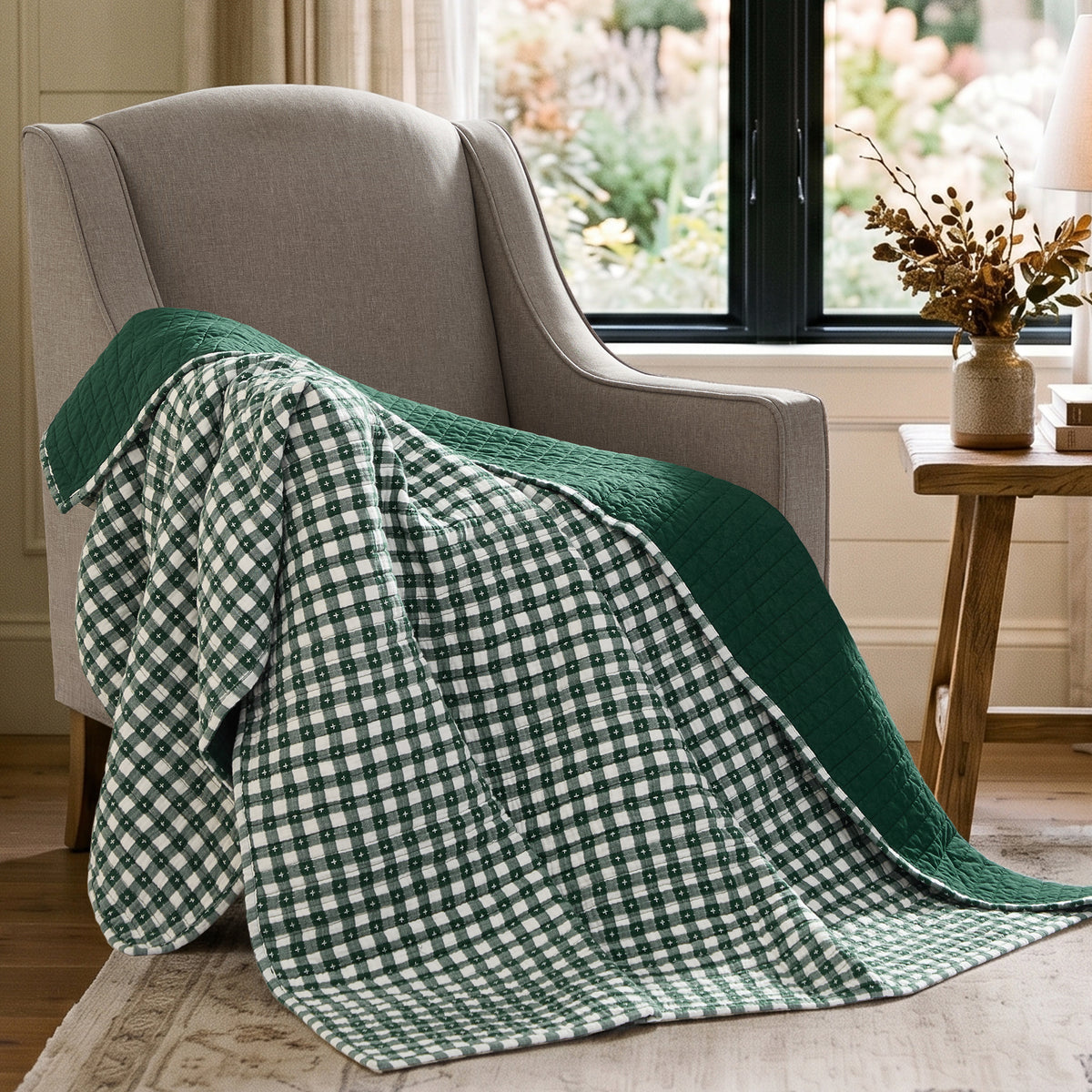 Camden Gingham Stitch Quilted Throw
