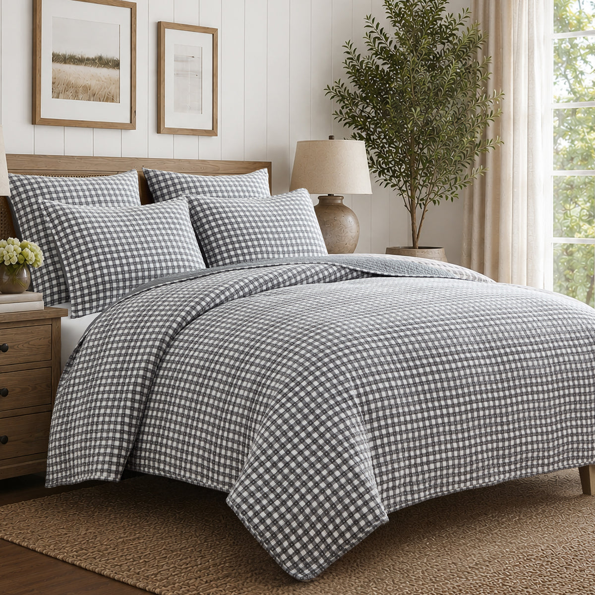 Camden Gingham Stitch Quilt Set