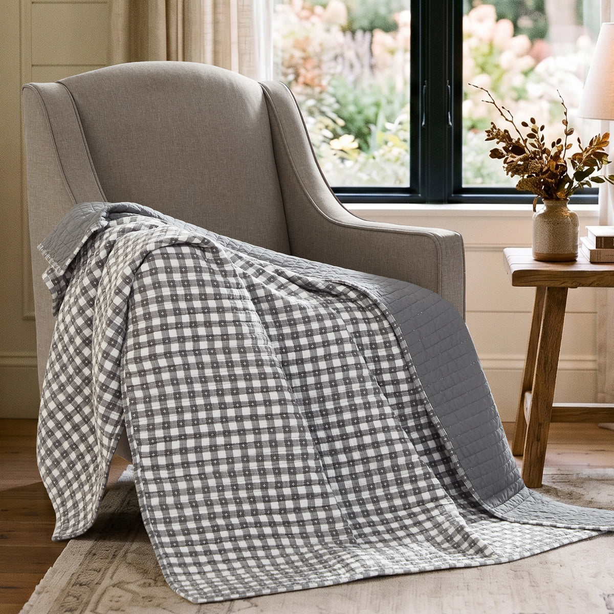 Camden Gingham Stitch Quilted Throw