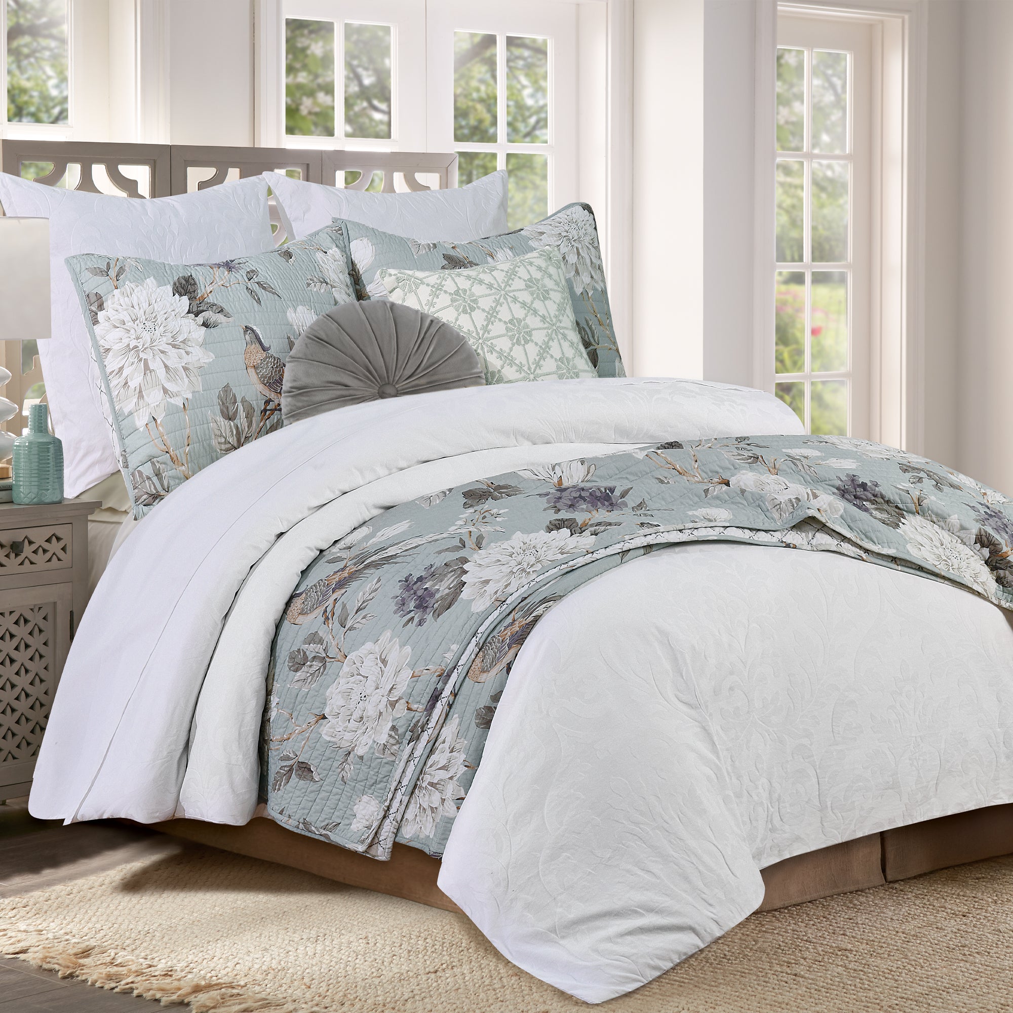 Belvedere Blue Round Velvet Grey Pillow