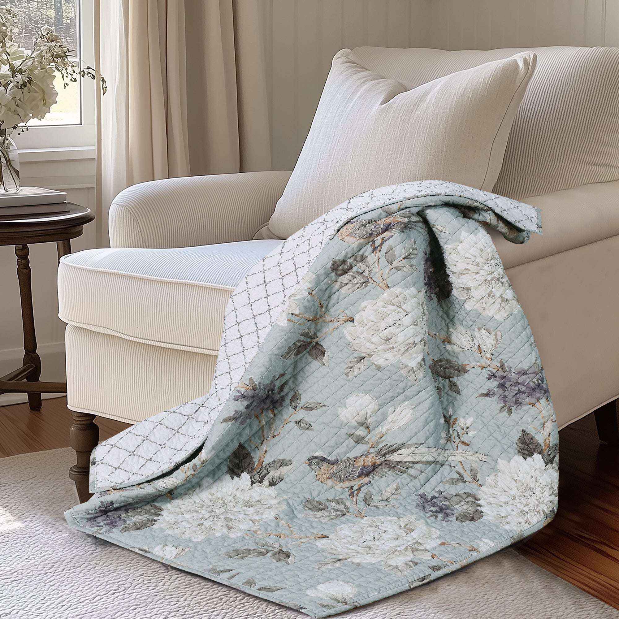 Belvedere Blue Quilted Throw