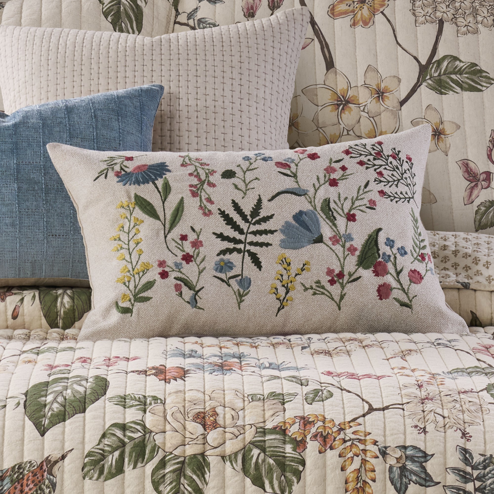 Kensington Garden Embroidered Botanical Pillow