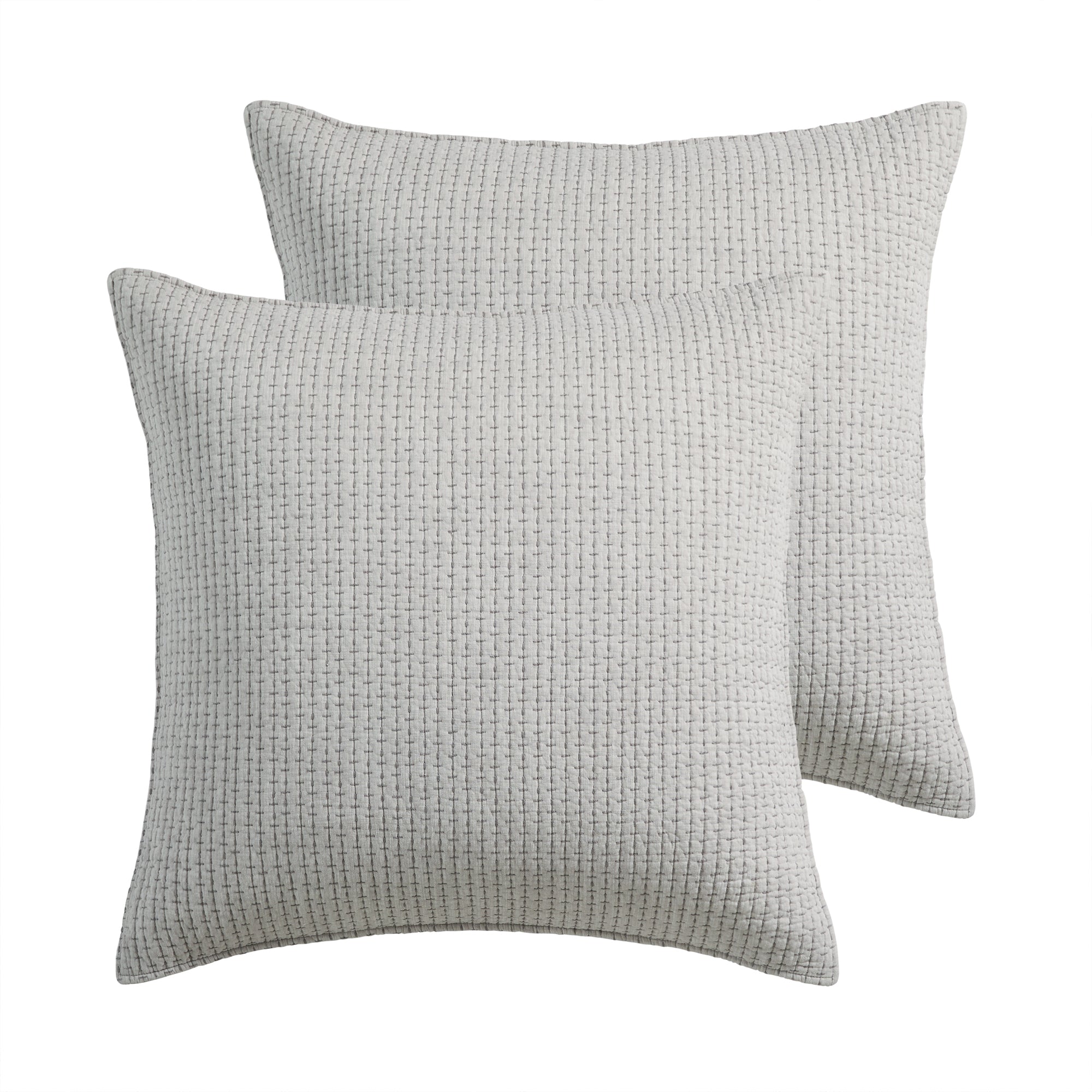 Pick-Stitch Artisan Euro Sham Set of 2 in cotton slub fabric with pick-stitch detailing and tie closure.