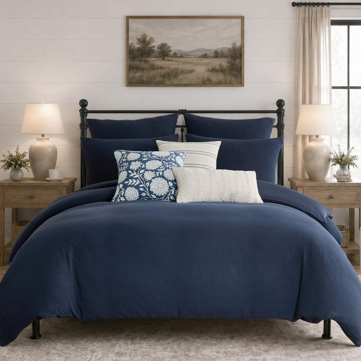 Muslin Navy Stripe Pillow