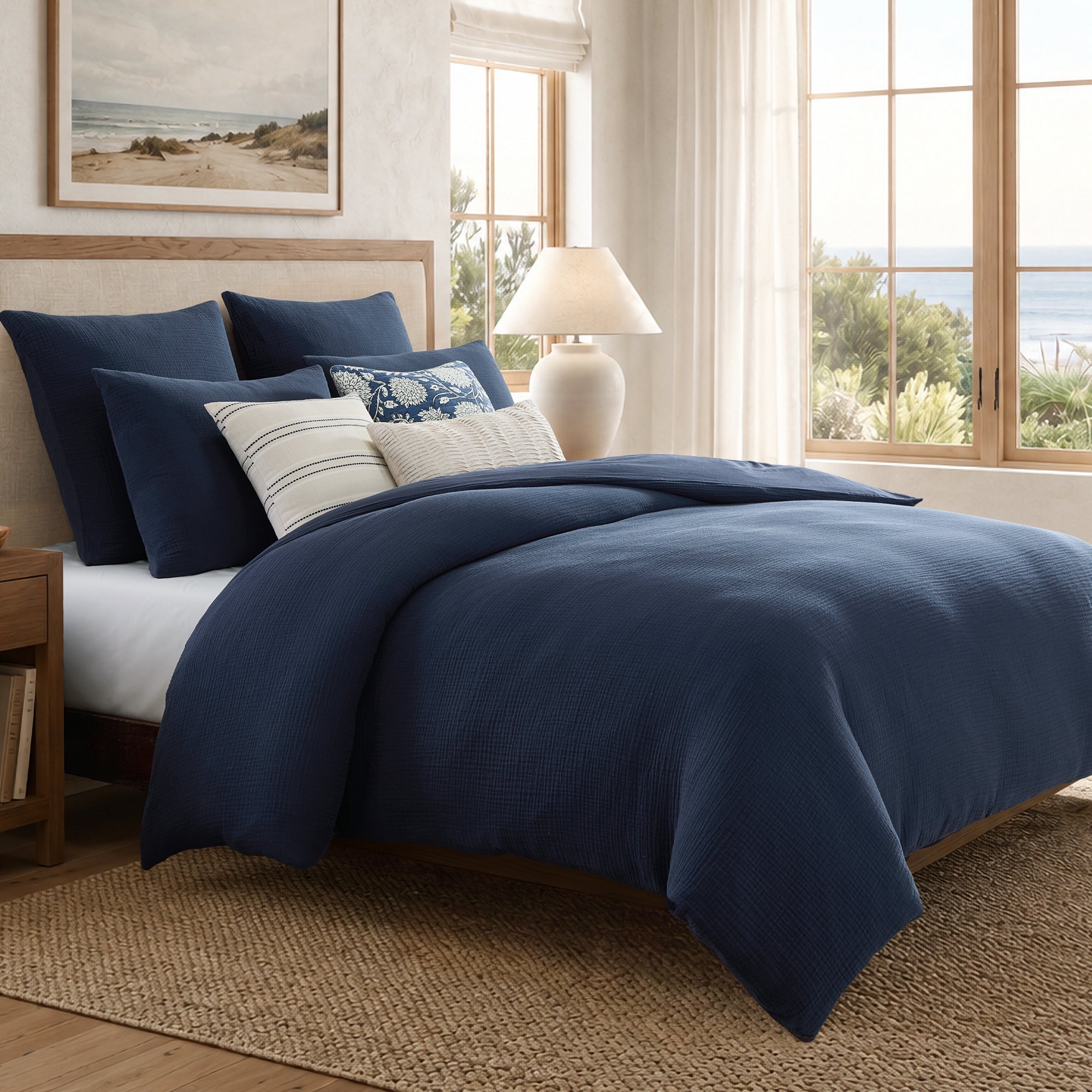 Muslin Navy Stripe Pillow