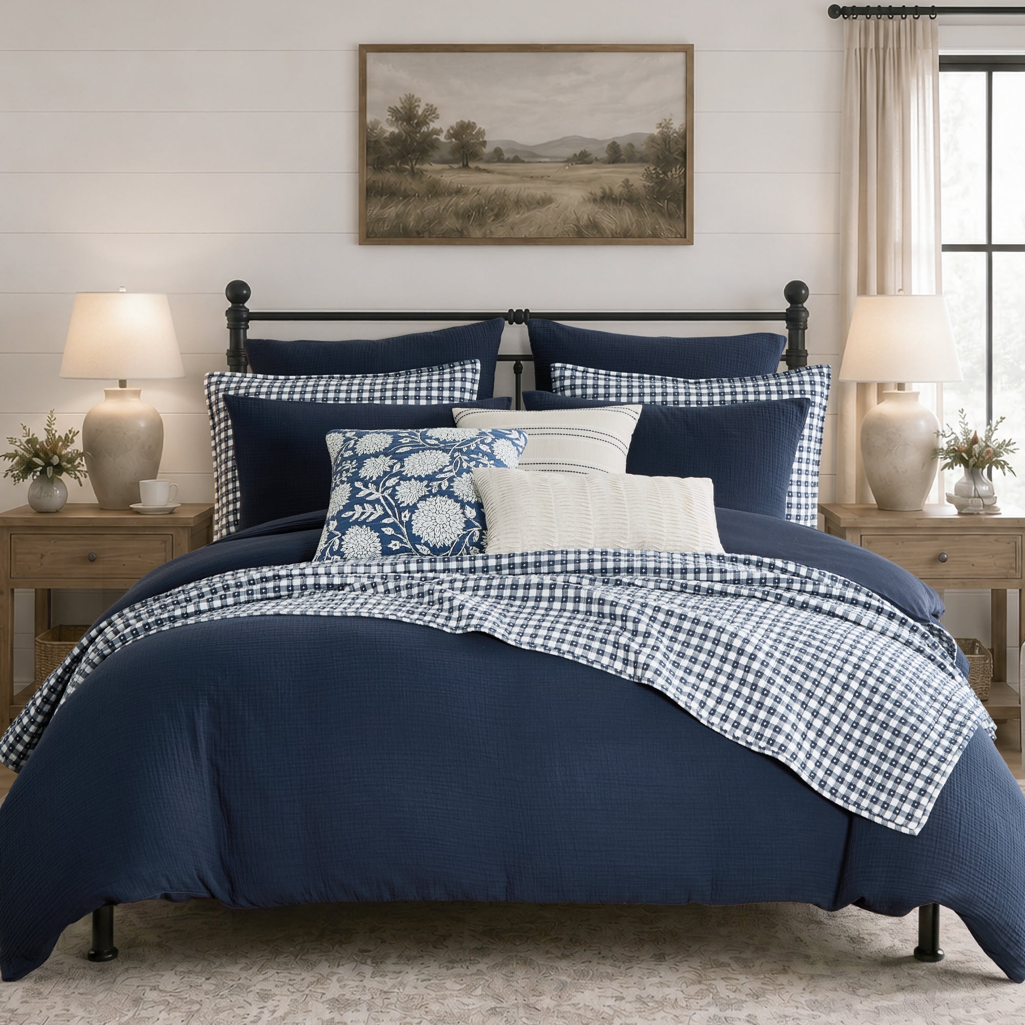 Muslin Navy Stripe Pillow