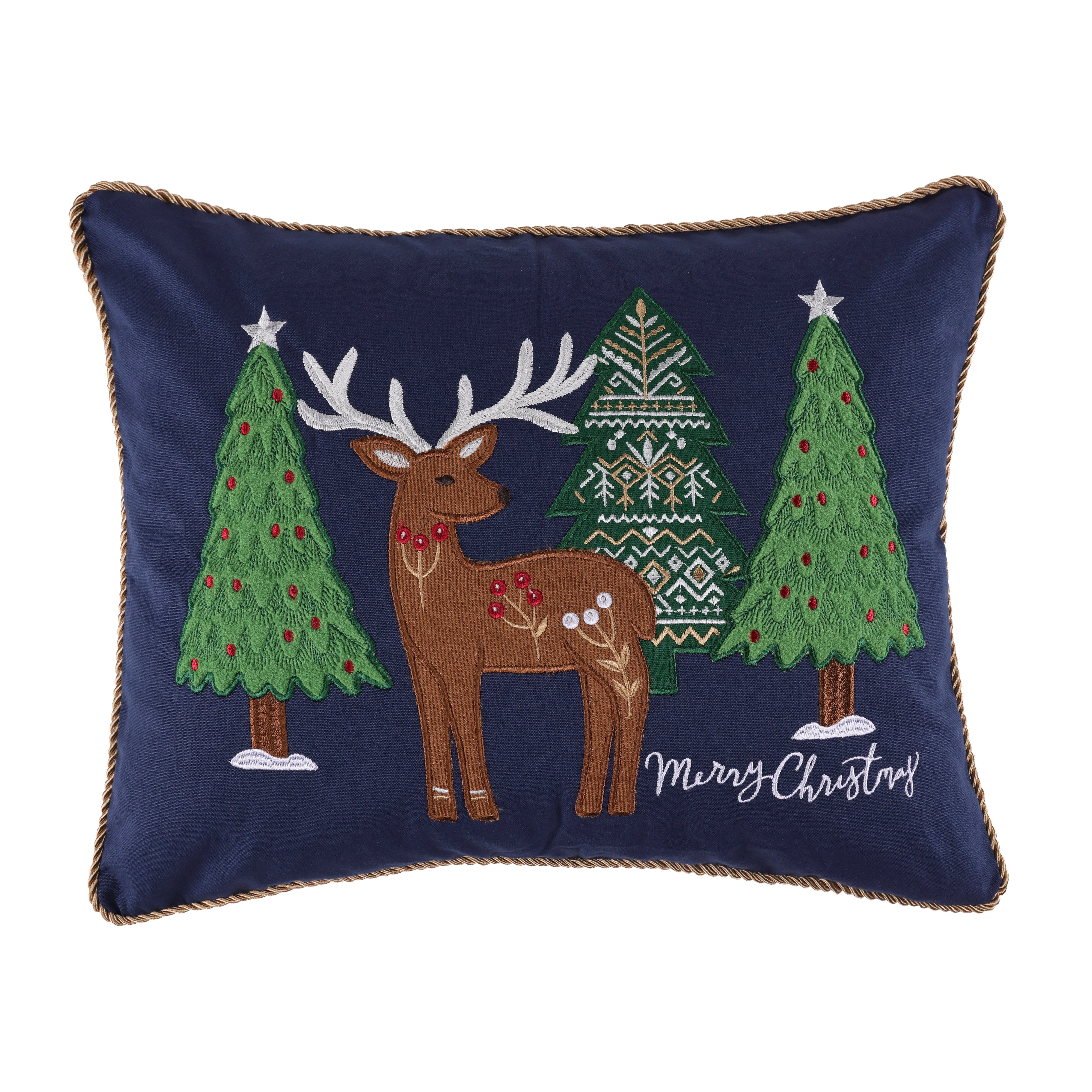 Christmas Cottage Applique Winter Scene Pillow