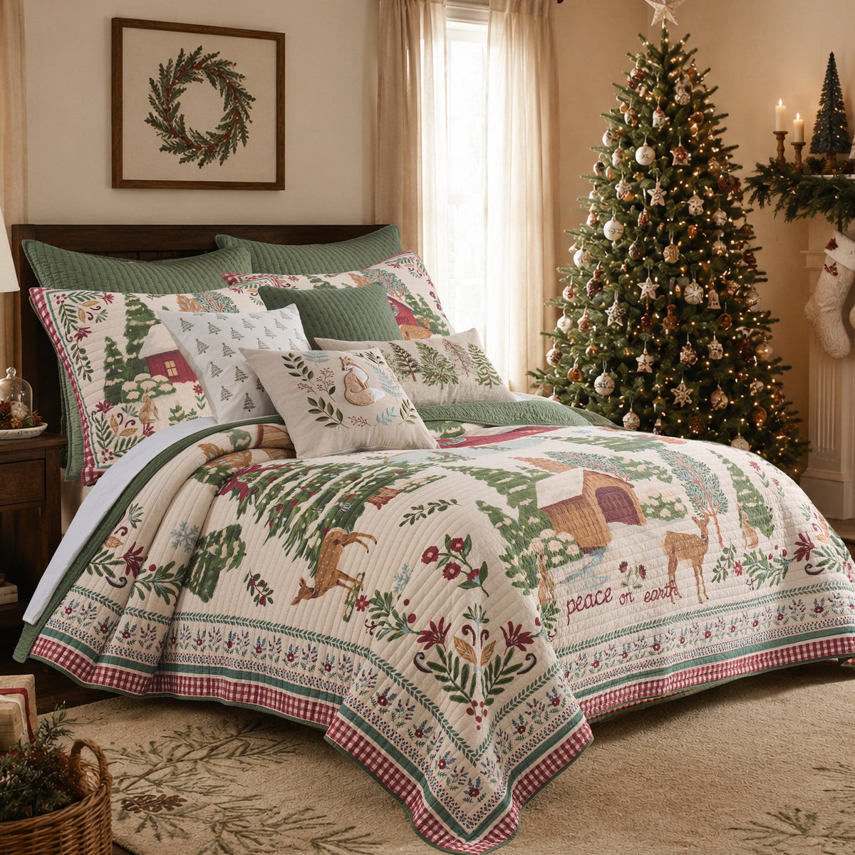 Winter Wonder Embroidered Trees Pillow 18x18