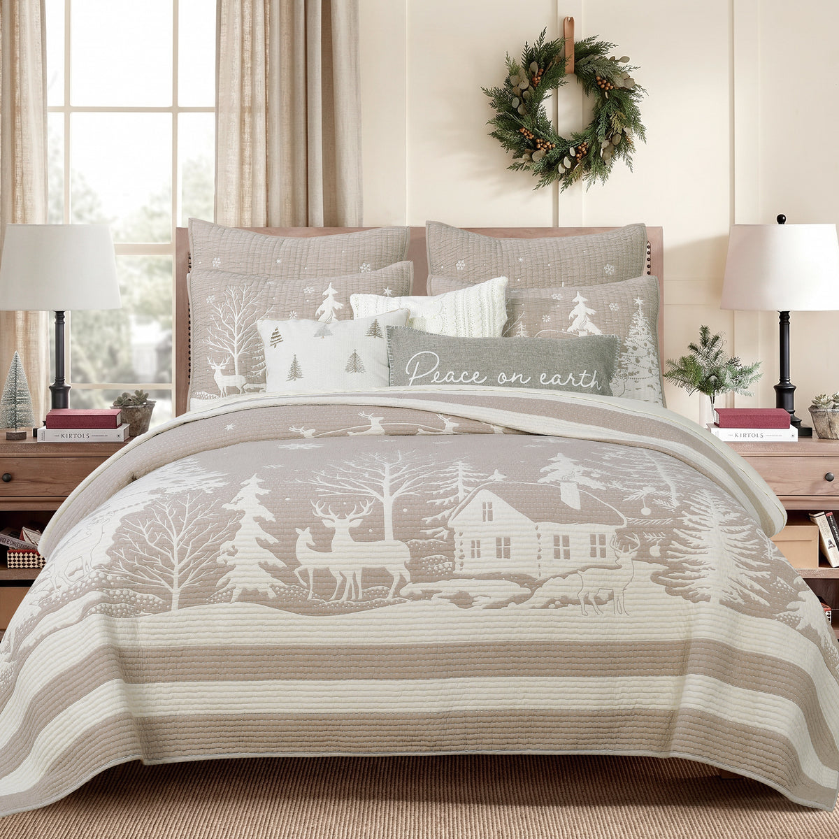 Winterscape Taupe Metalic Christmas Tree Pillow 16x16