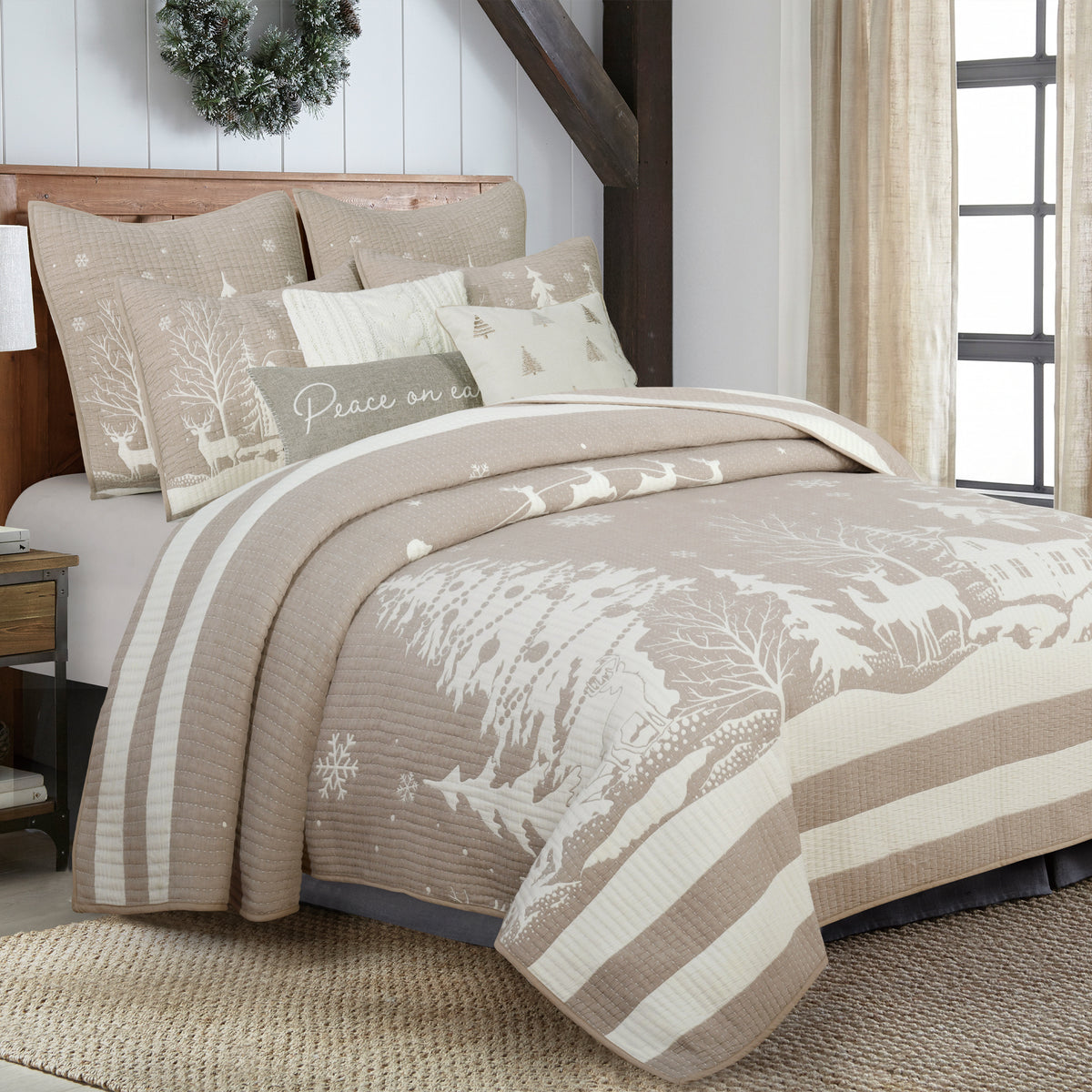 Winterscape Taupe Metalic Christmas Tree Pillow 16x16