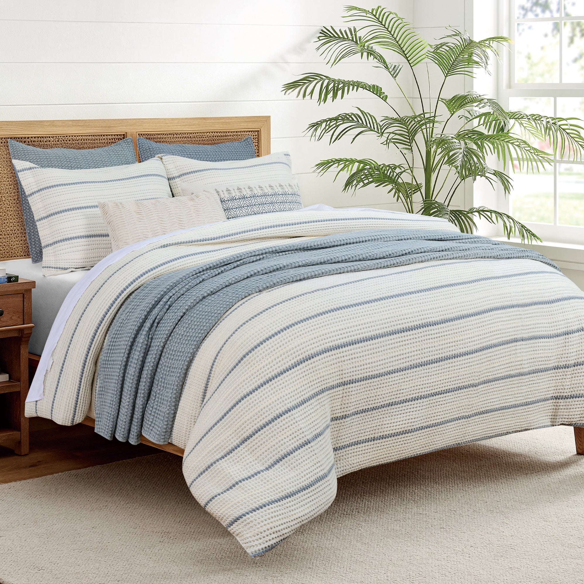 Waffle Stripe Blue Duvet Cover Set