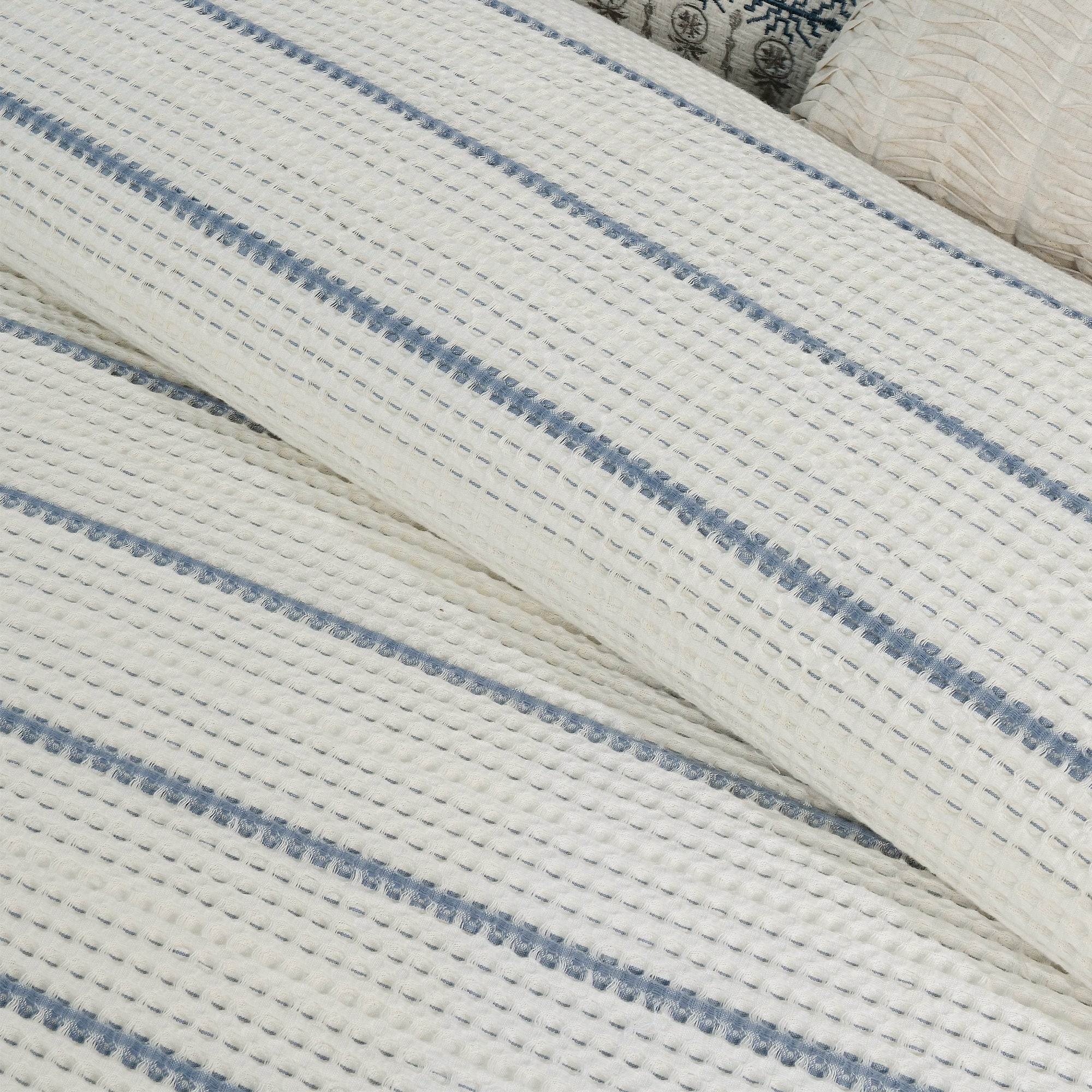 Waffle Stripe Blue Duvet Cover Set