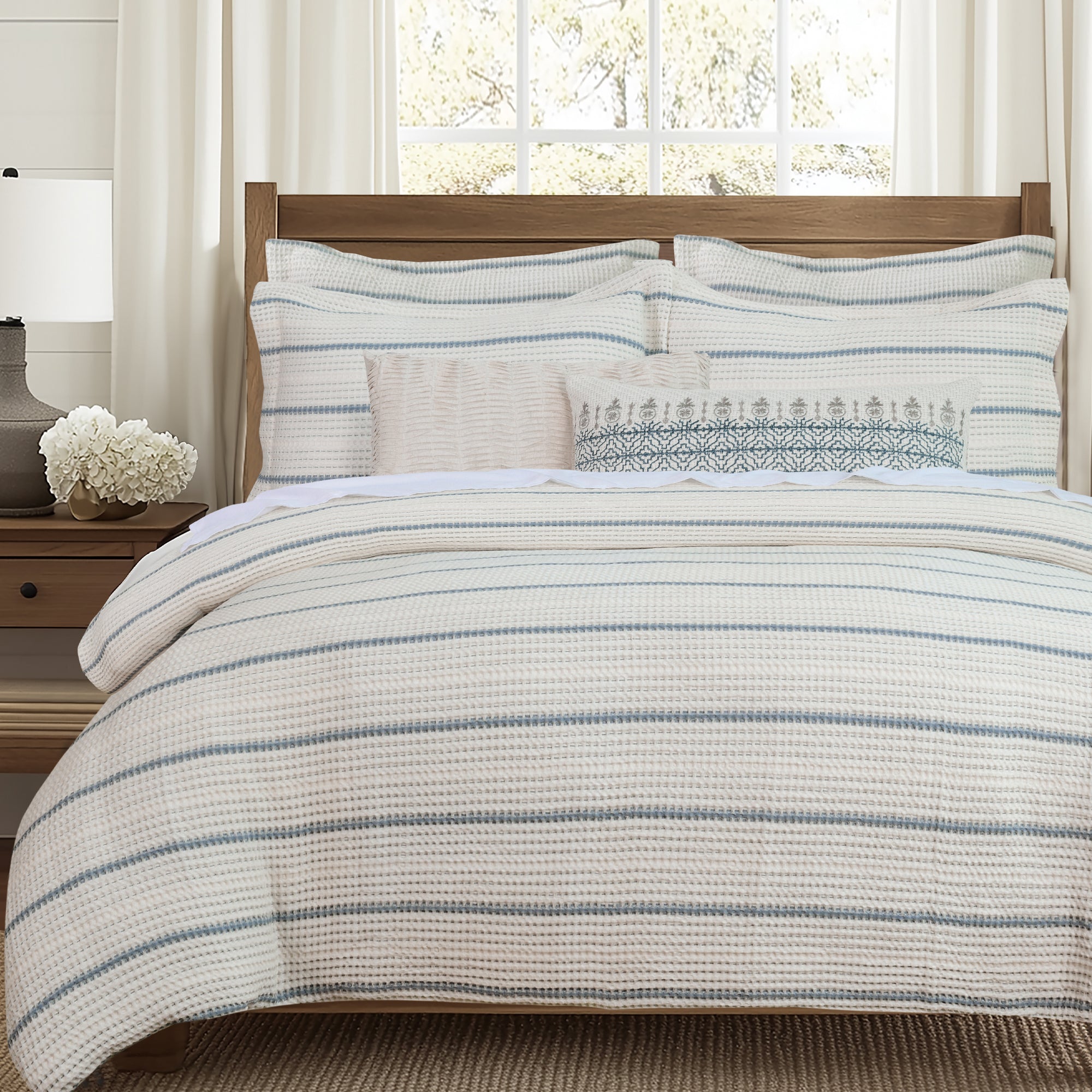 Waffle Stripe Blue Euro Sham Set of 2