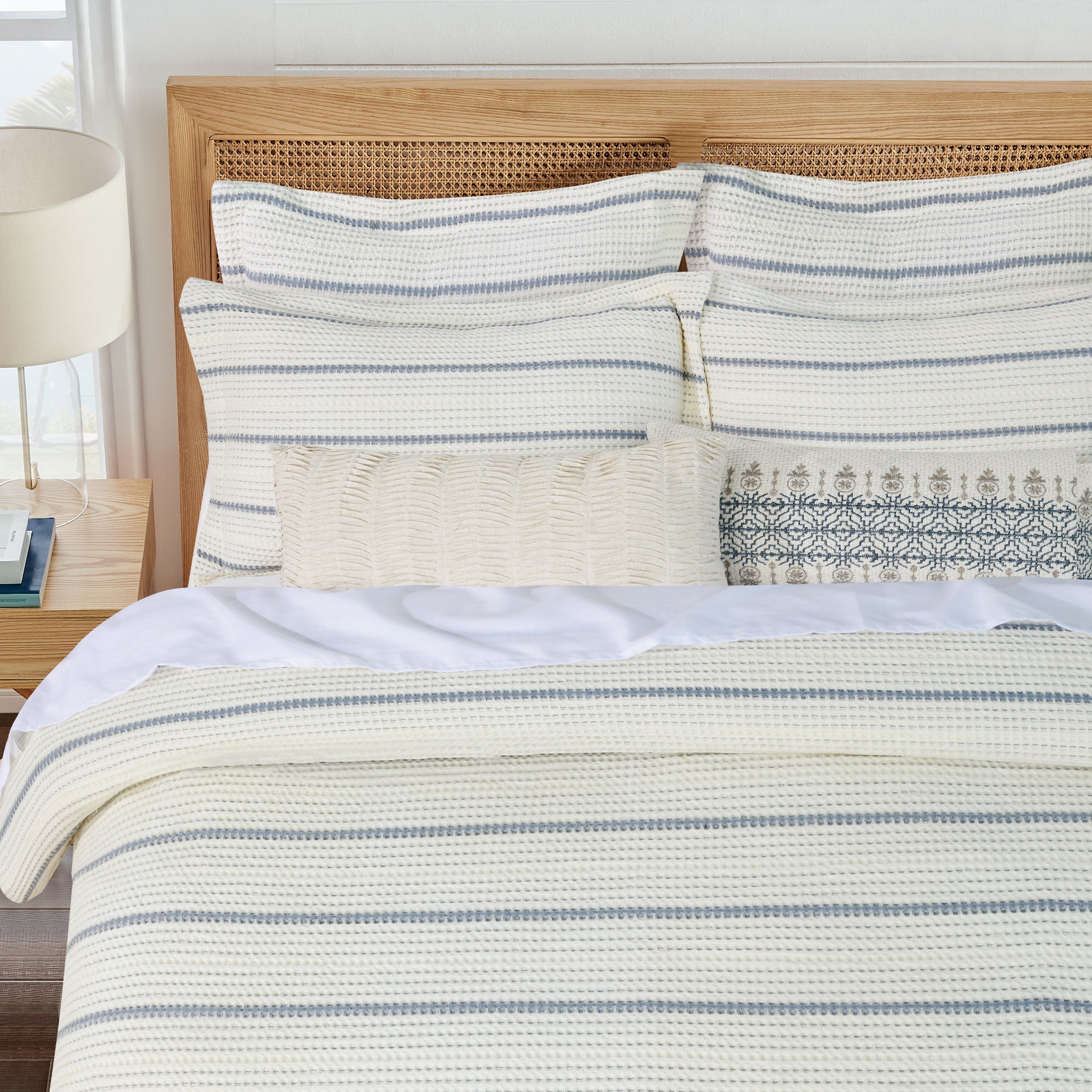 Waffle Stripe Blue Euro Sham Set of 2