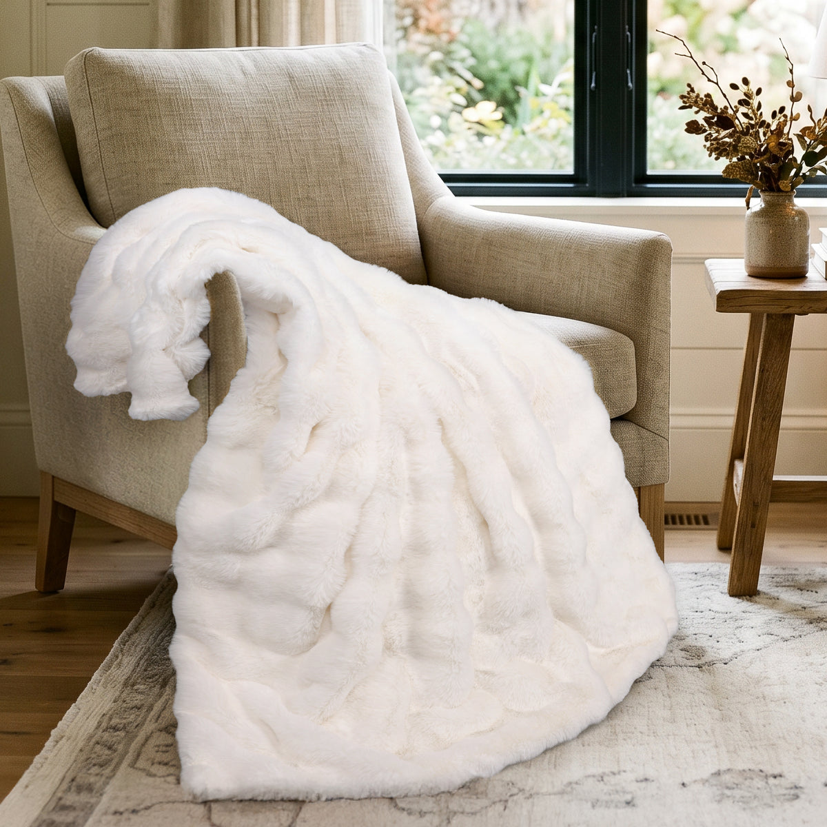 Bubble Faux Fur Cream Throw Blanket