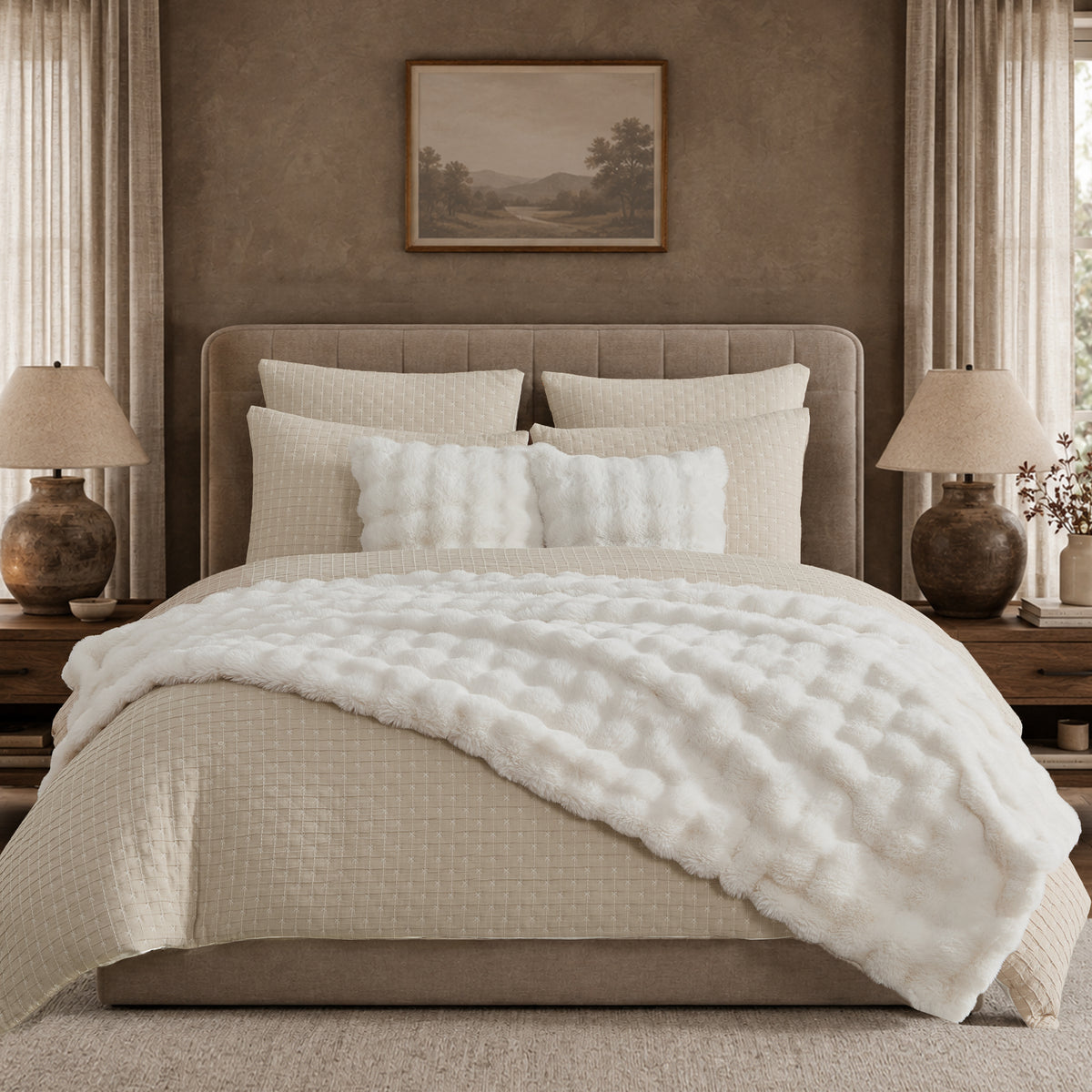 Bubble Faux Fur Cream Blanket