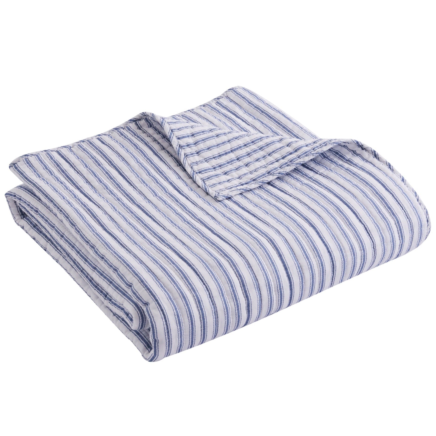 Tobago Stripe Blue Quilt Bundle: Quilt Set + Euro Sham Set of 2 + 2 Decorative Pillows + Throw