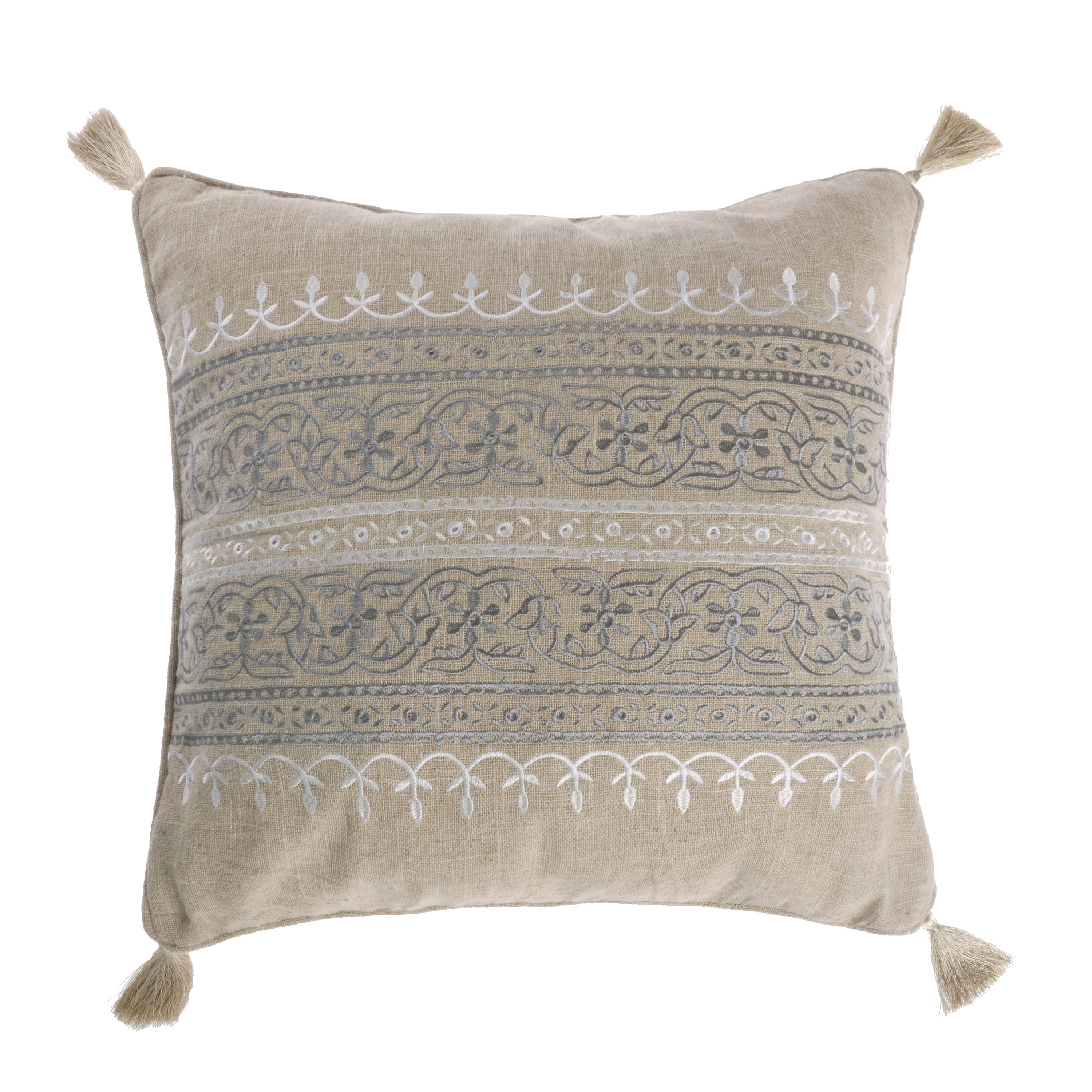 Trevino Embroidered Burlap Pillow