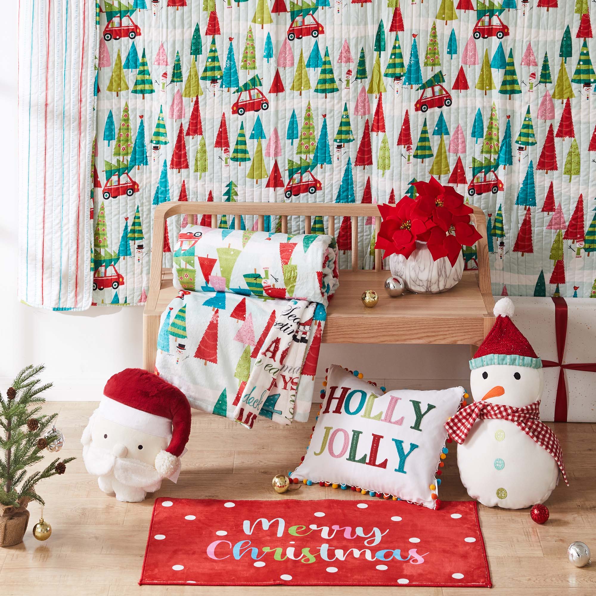 Merry & Bright Holly Jolly Santa Pillow