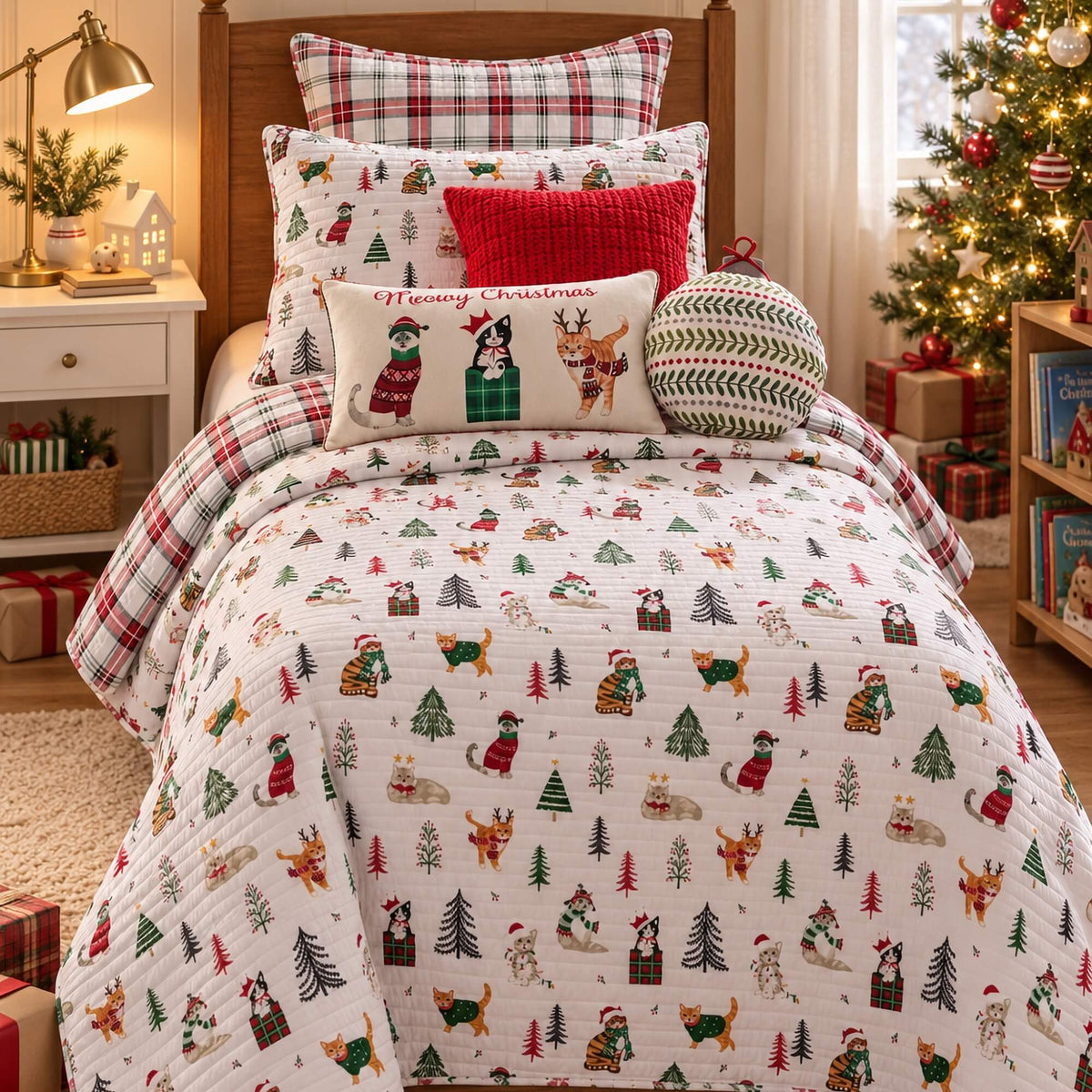 Levtex Home Meowy Christmas Quilt Set in Twin Size