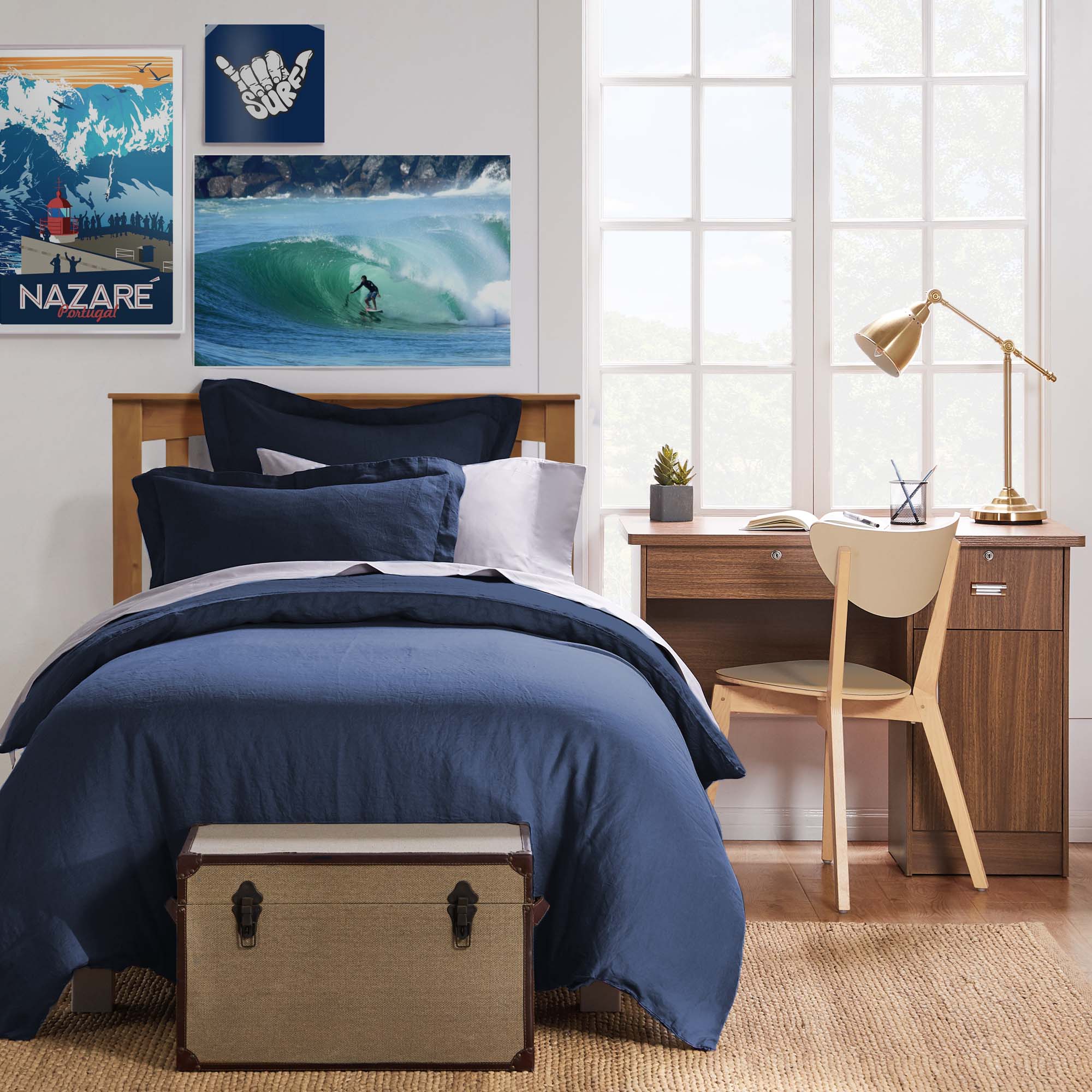 French Flax Washed Linen Navy Duvet Cover