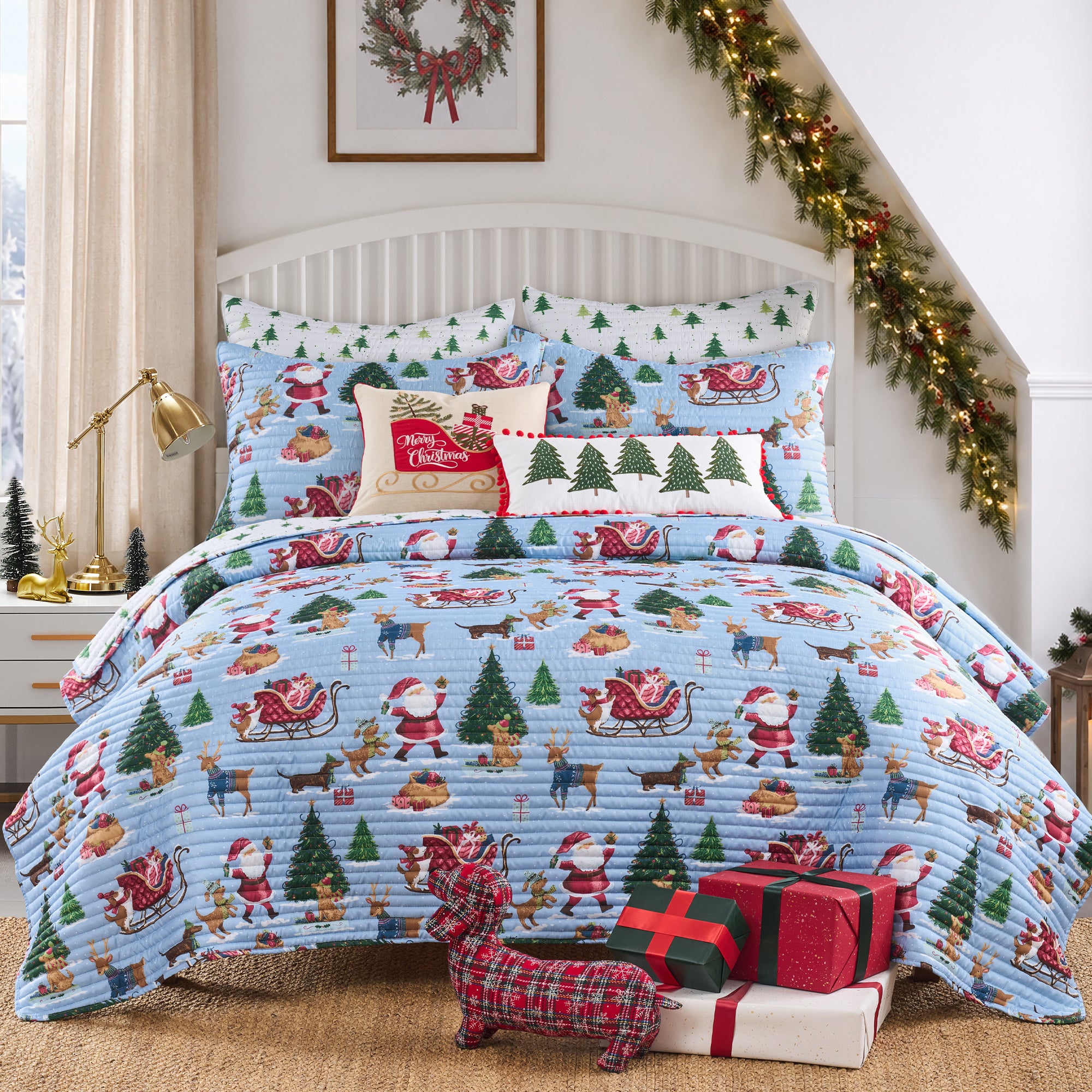 Santa's Gift Sleigh Pillow 18x18
