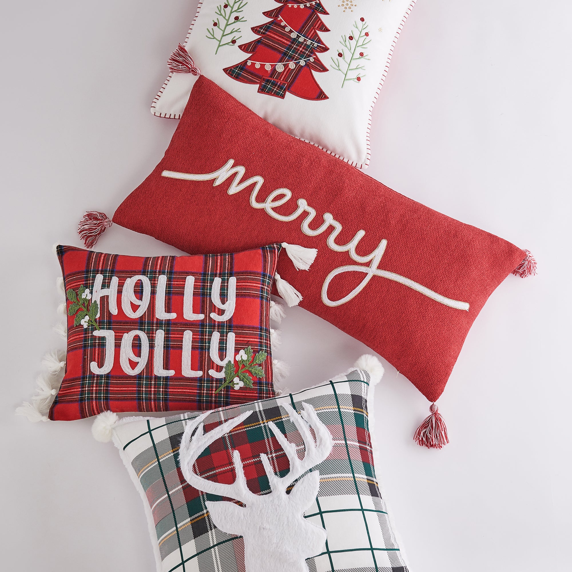 Spencer Plaid Merry Embroidered Pillow