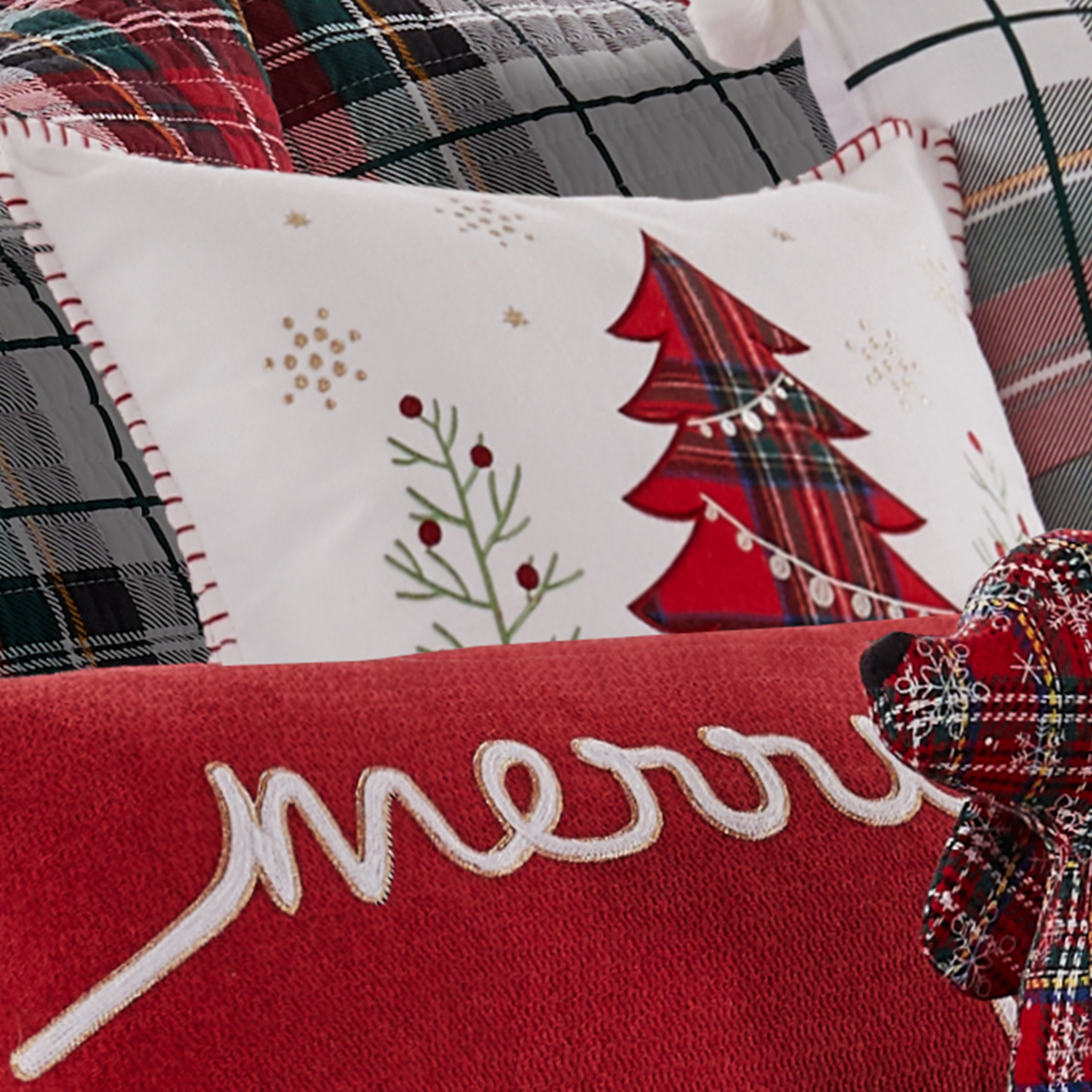 Spencer Plaid Tree Whipstitch Pillow