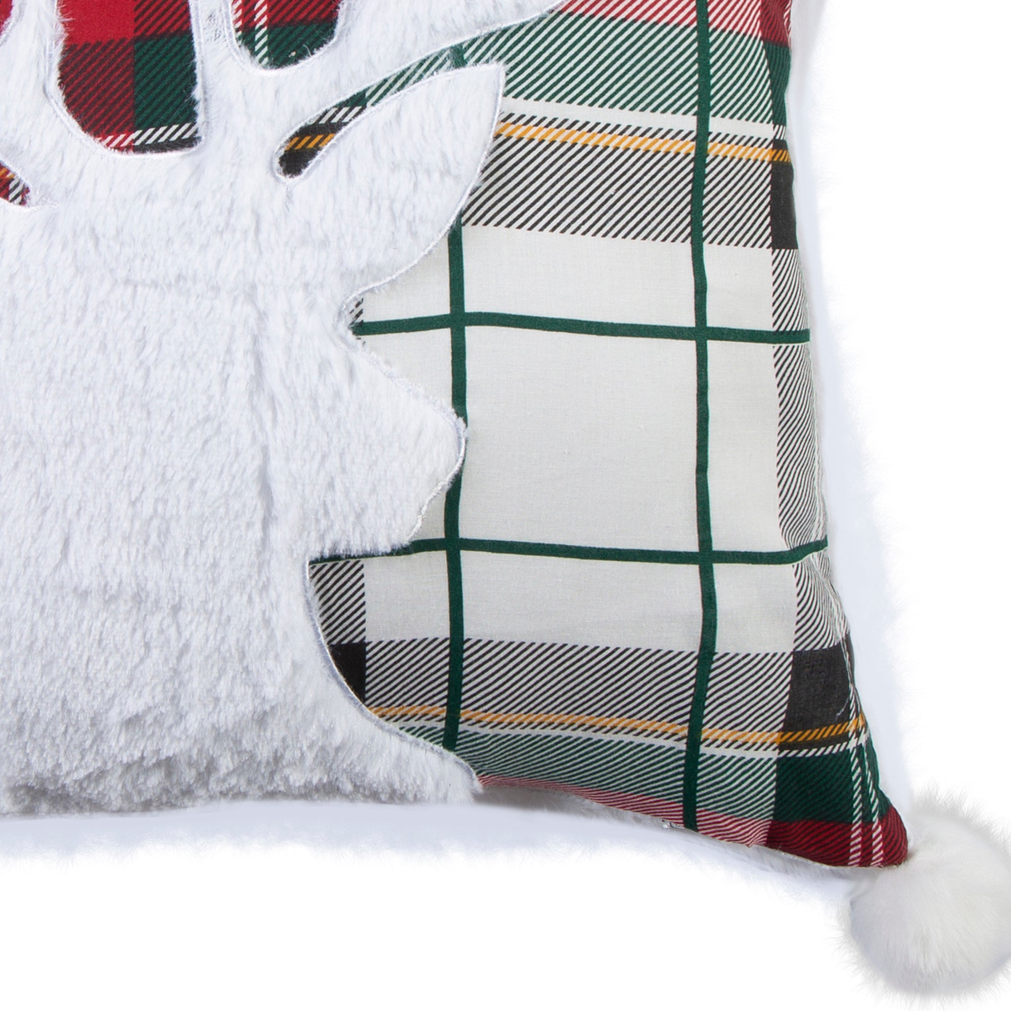 Spencer Plaid Deer Fur Pom Pillow