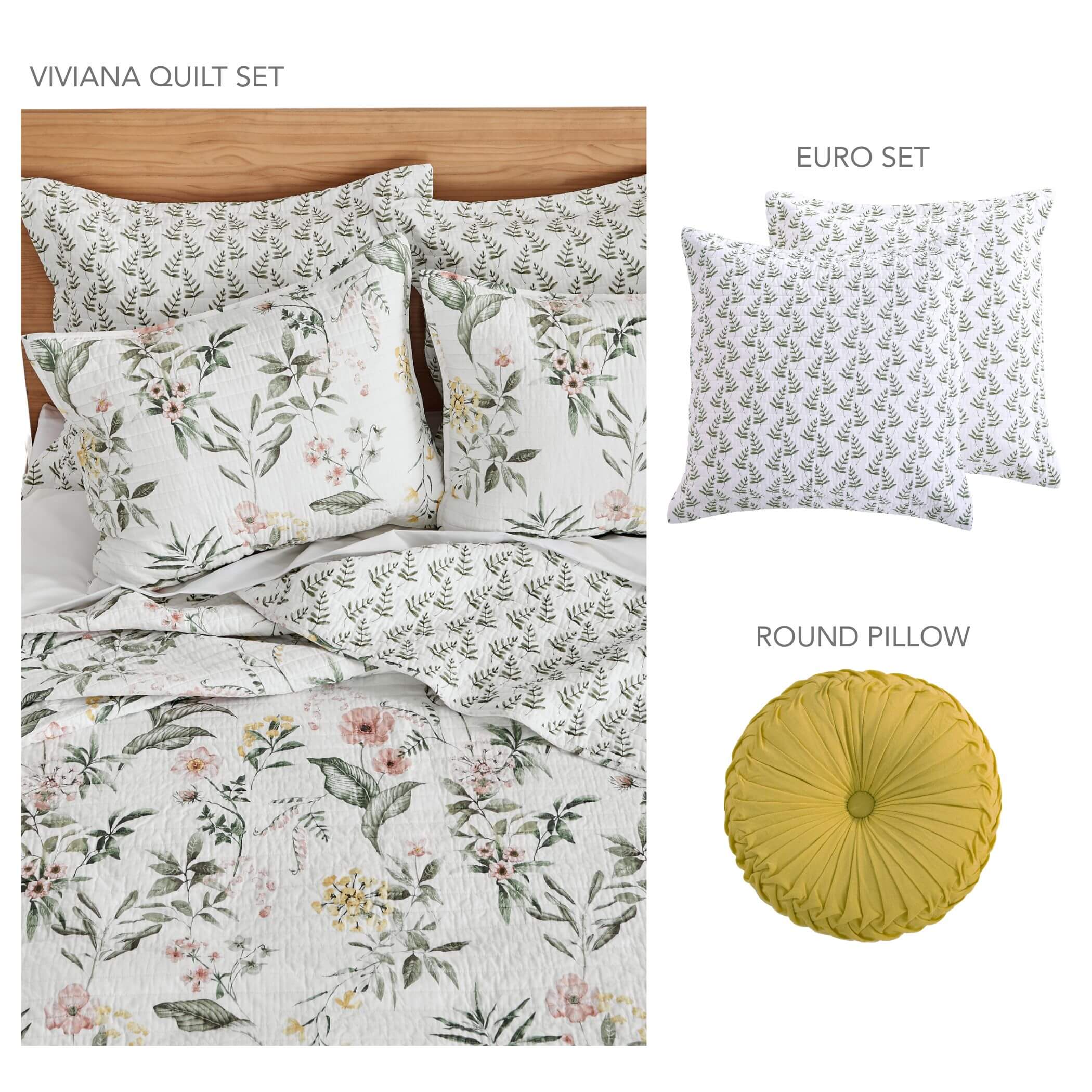 Levtex Home Viviana Bundle: Quilt Set + Euro Sham Set of 2 + Decorative Pillow Quilts