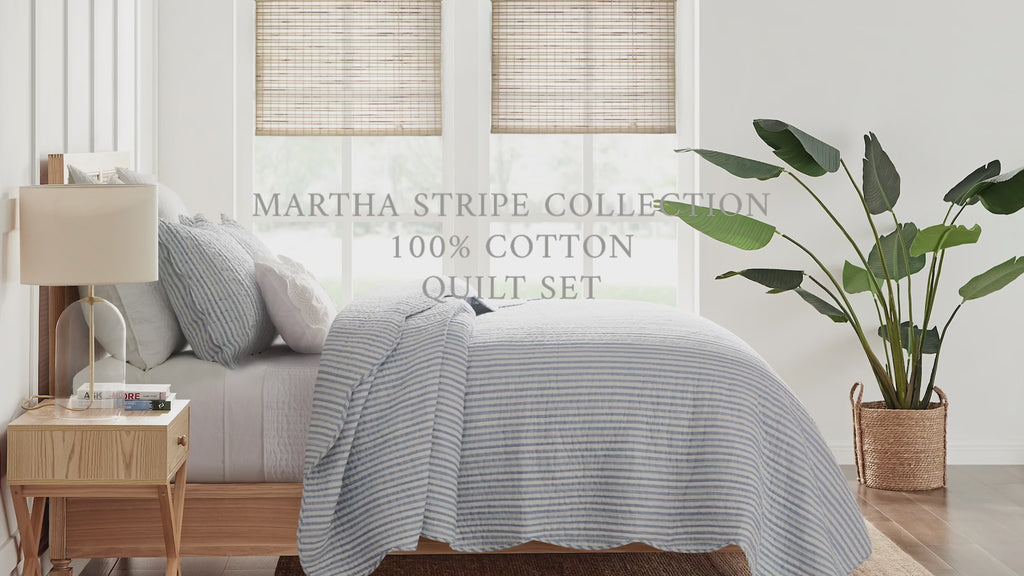 Martha Stripe Blue Bedspread Set