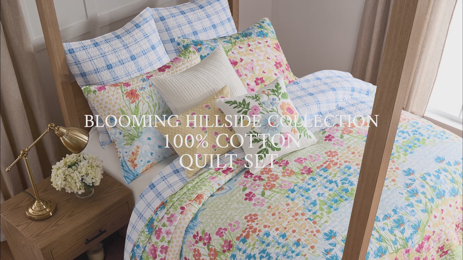 Video of the Blooming Hillside Quilt Set with the overlayed text "Blooming Hillside Collection 100% Cotton Quilt Set