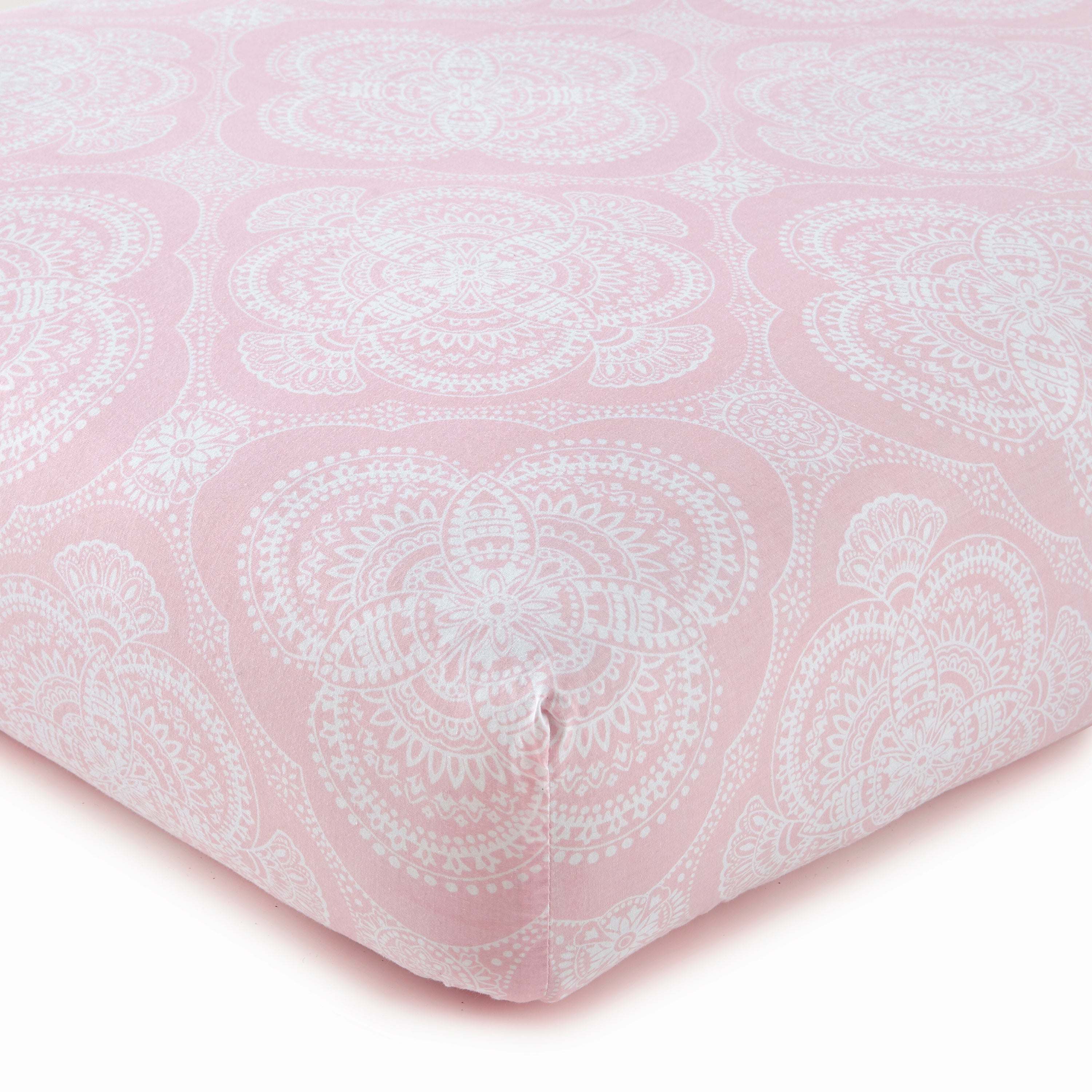 Willow Medallion Cotton Crib Fitted Sheet - Pink