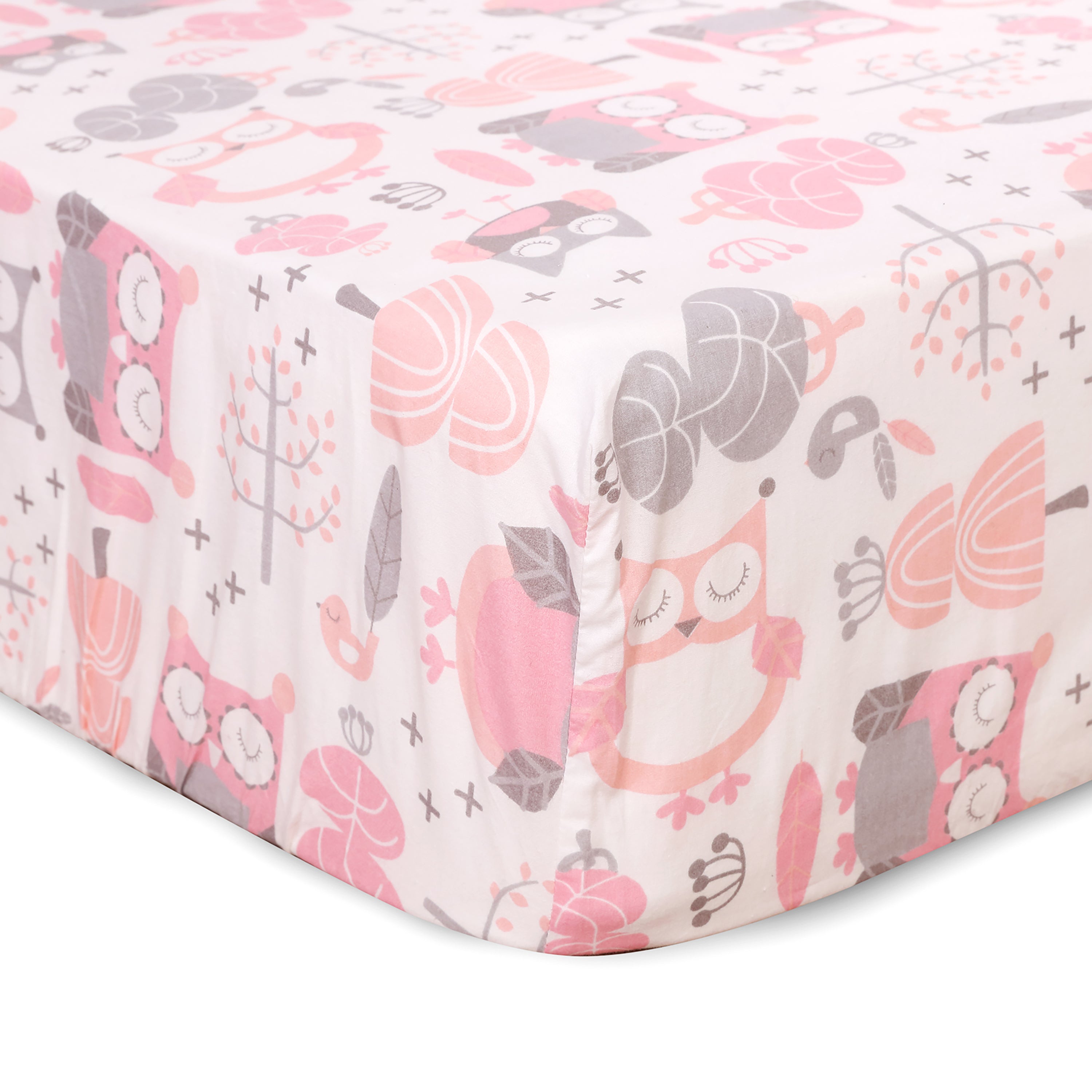 Night Owl Cotton Crib Fitted Sheet - Pink