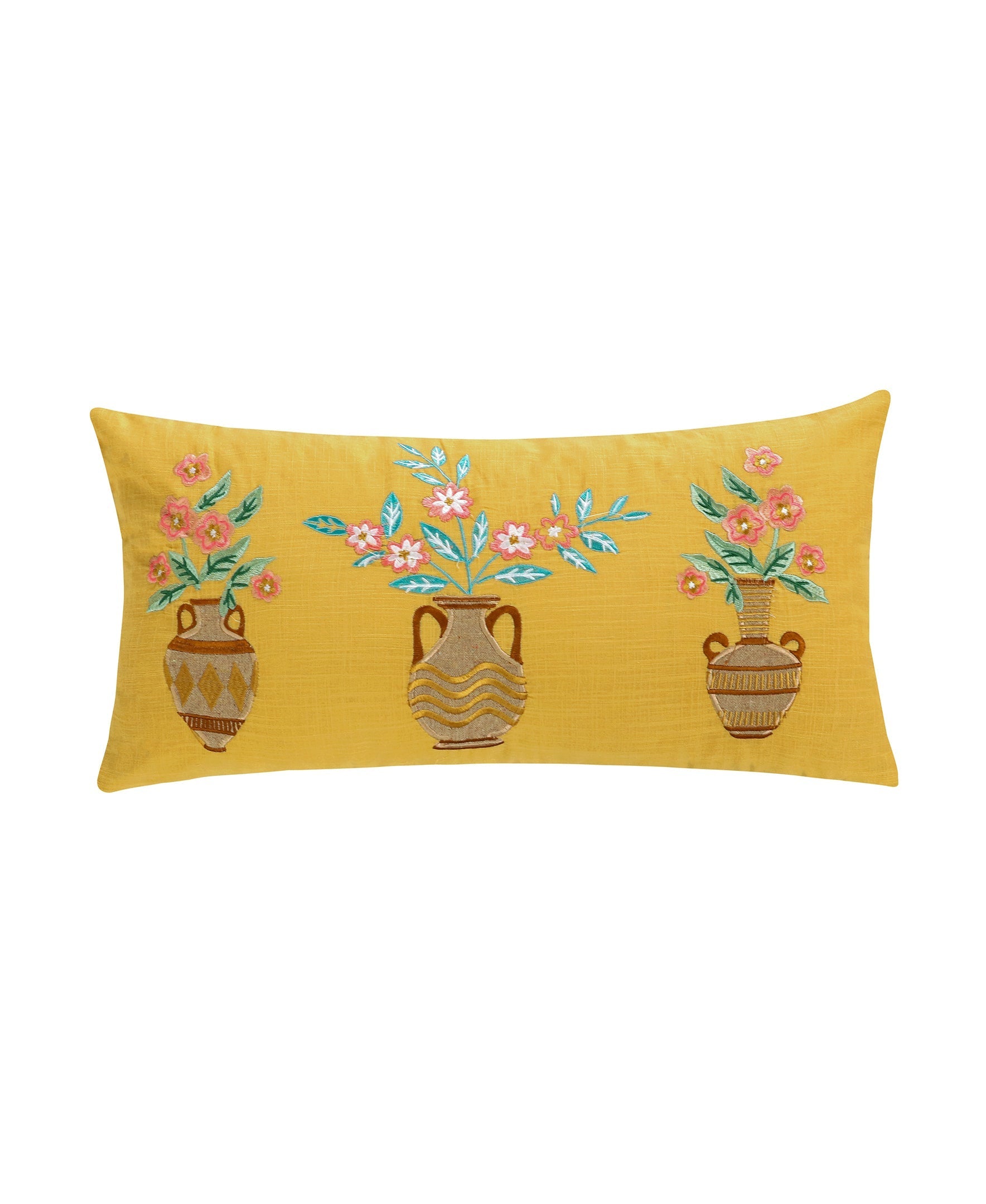 Napali Embroidered Plant Tassel Pillow
