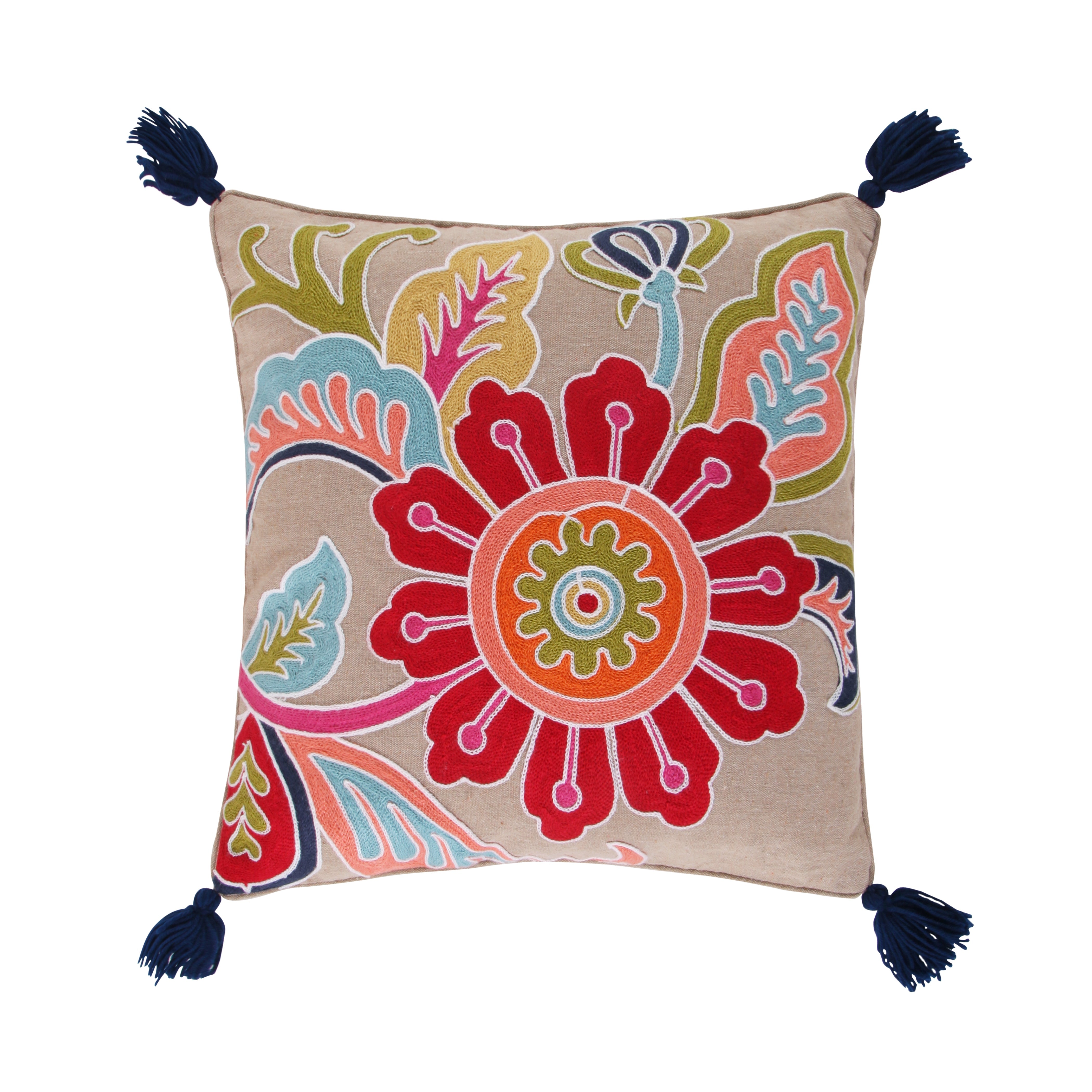 Jules Crewel Flower Tassel Pillow