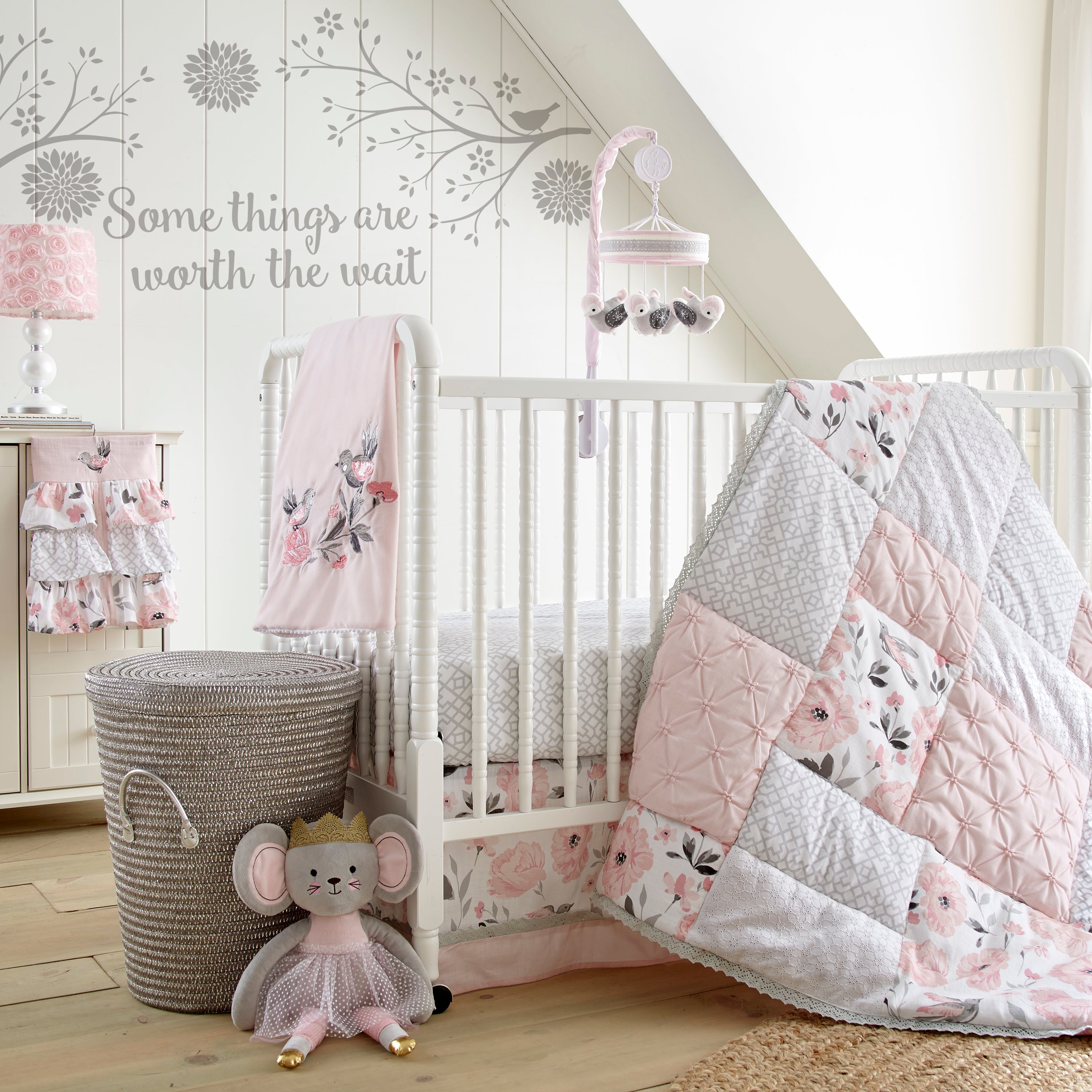 Pink and grey nursery bedding sets hotsell