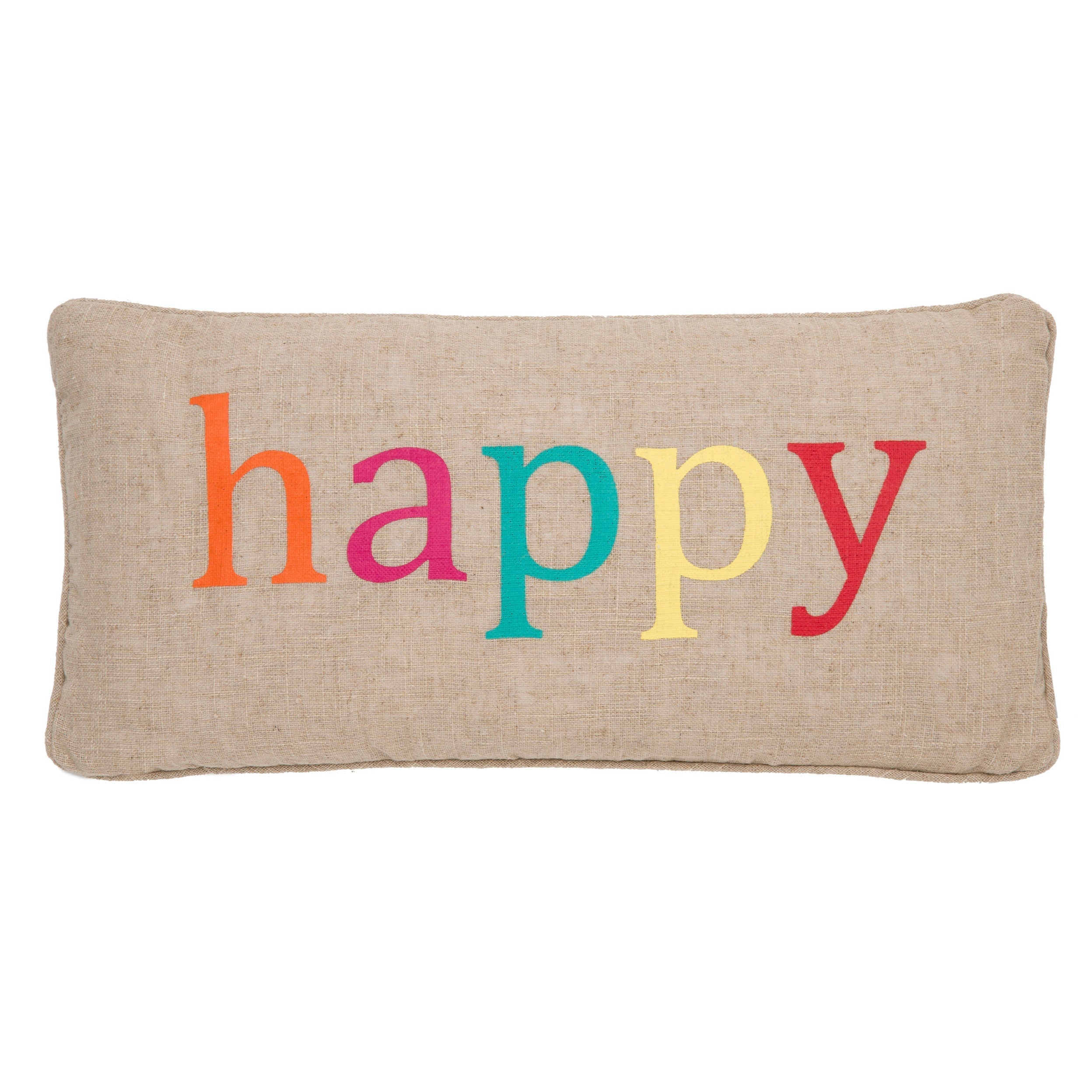 Ariana Happy Multcolored on Burlap Pillow