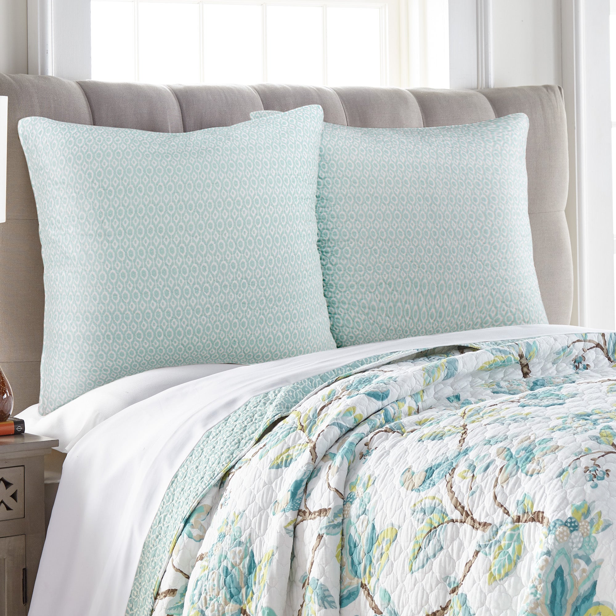 Levtex Home - Bridgetown - Quilted Euro Shams Set Of Two 26 X 26 In Stripe Cotton Fabric Levtex Home - Bridgetown - Quilted Euro Shams Set Of Two 26 X 26 In Stripe Cotton Fabric